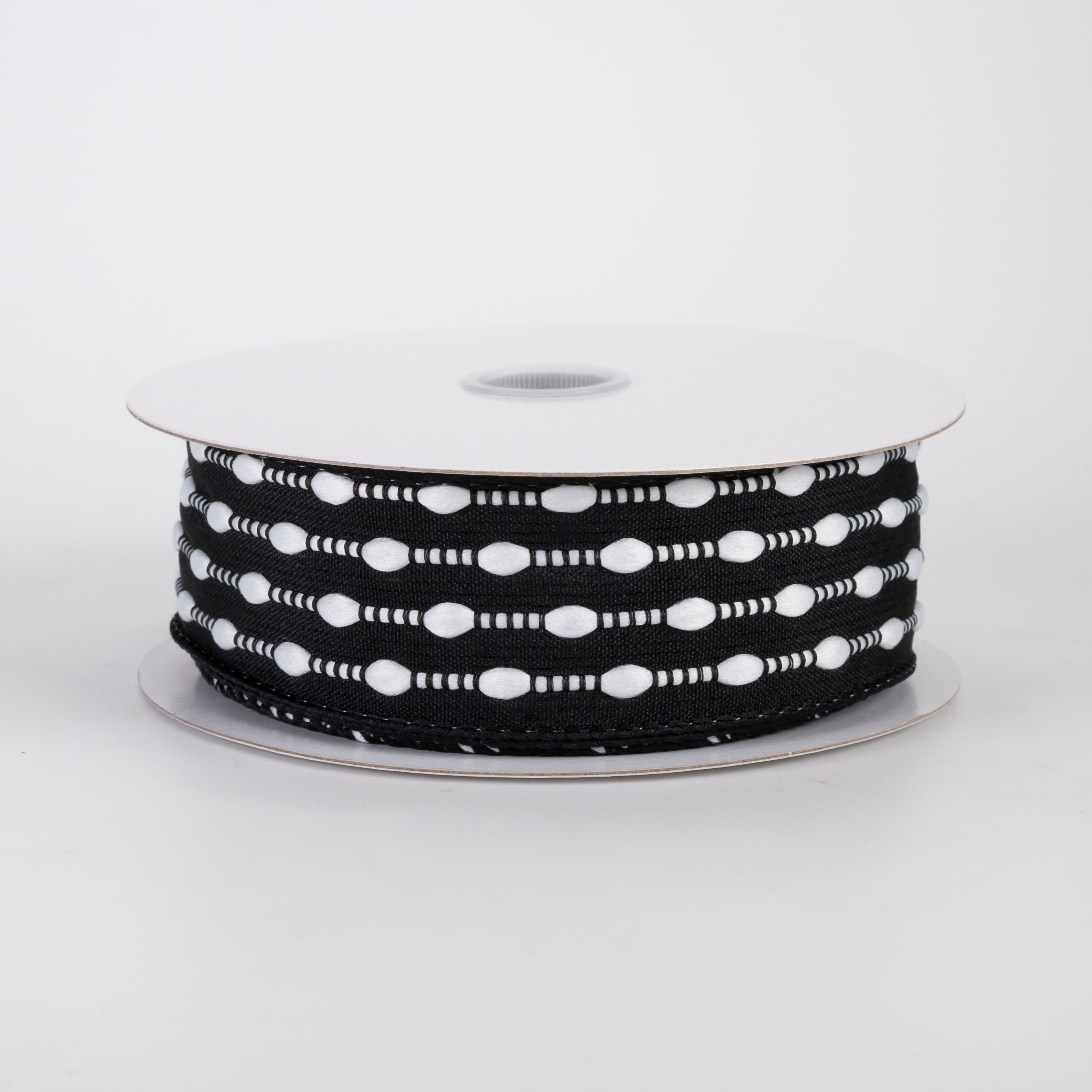 1.5" White Snowball Weave Ribbon: Black (10 Yards)