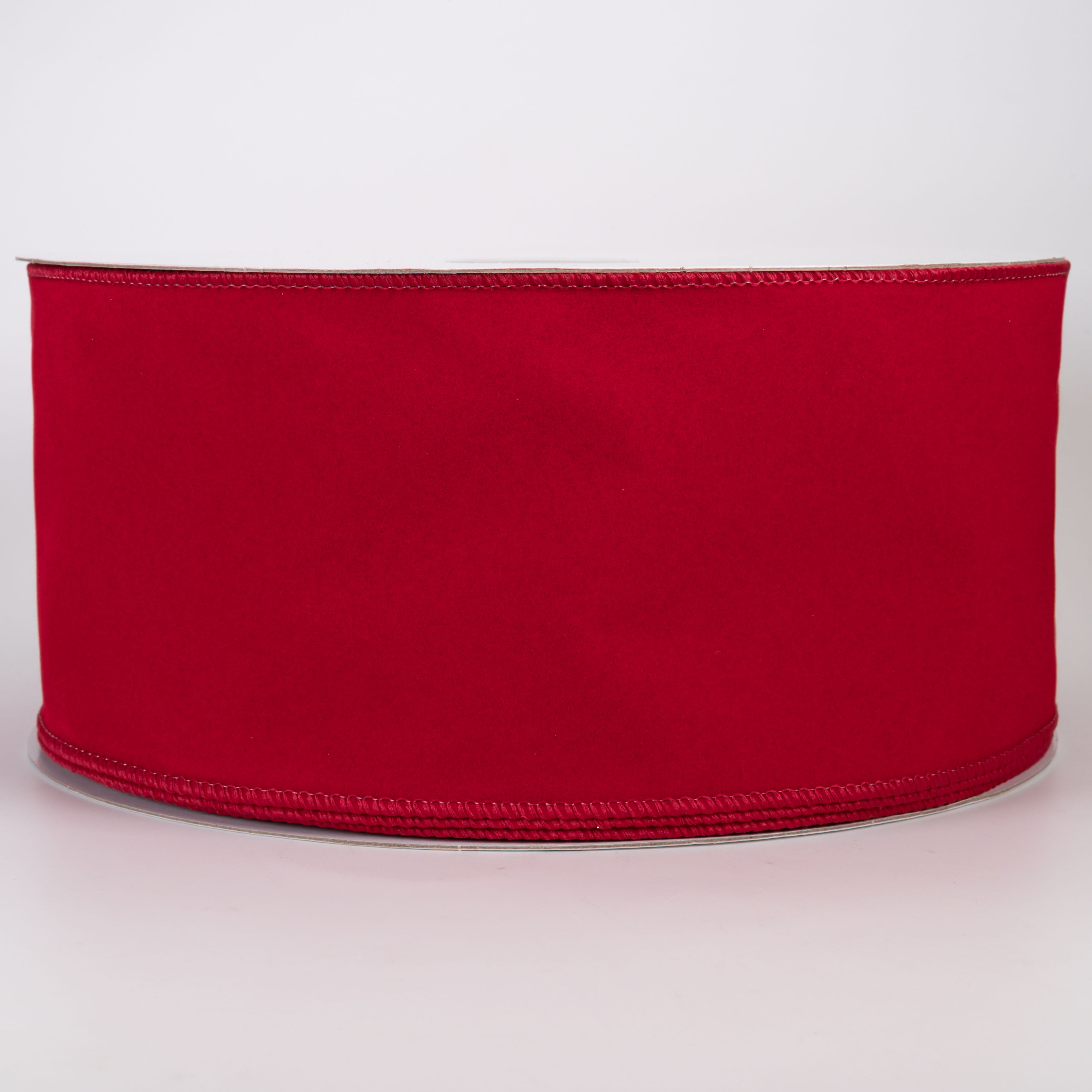 4" Stitched Edge Velvet Ribbon: Holiday Red (50 Yards)