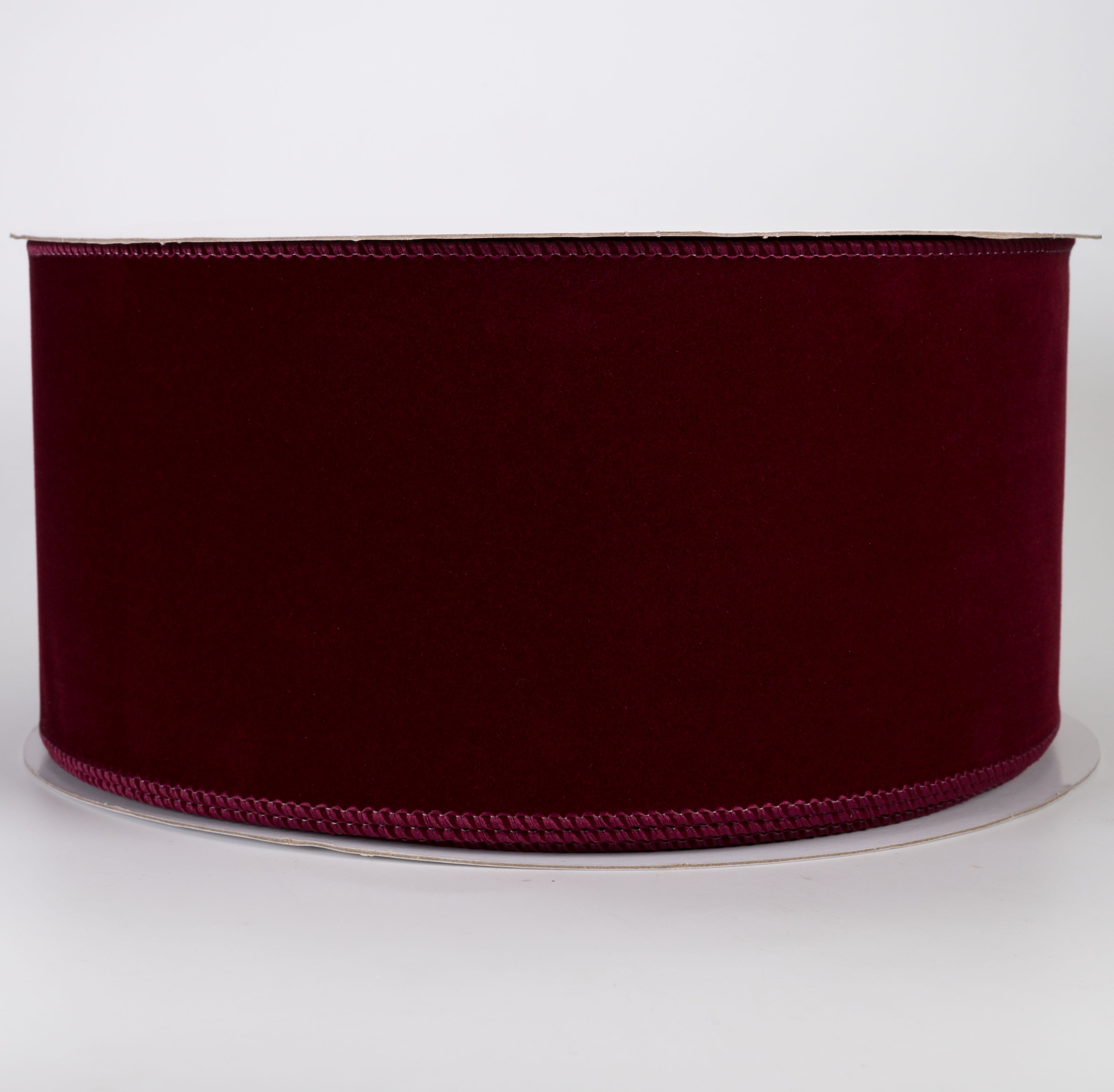 4" Stitched Edge Velvet Ribbon: Burgundy (50 Yards)