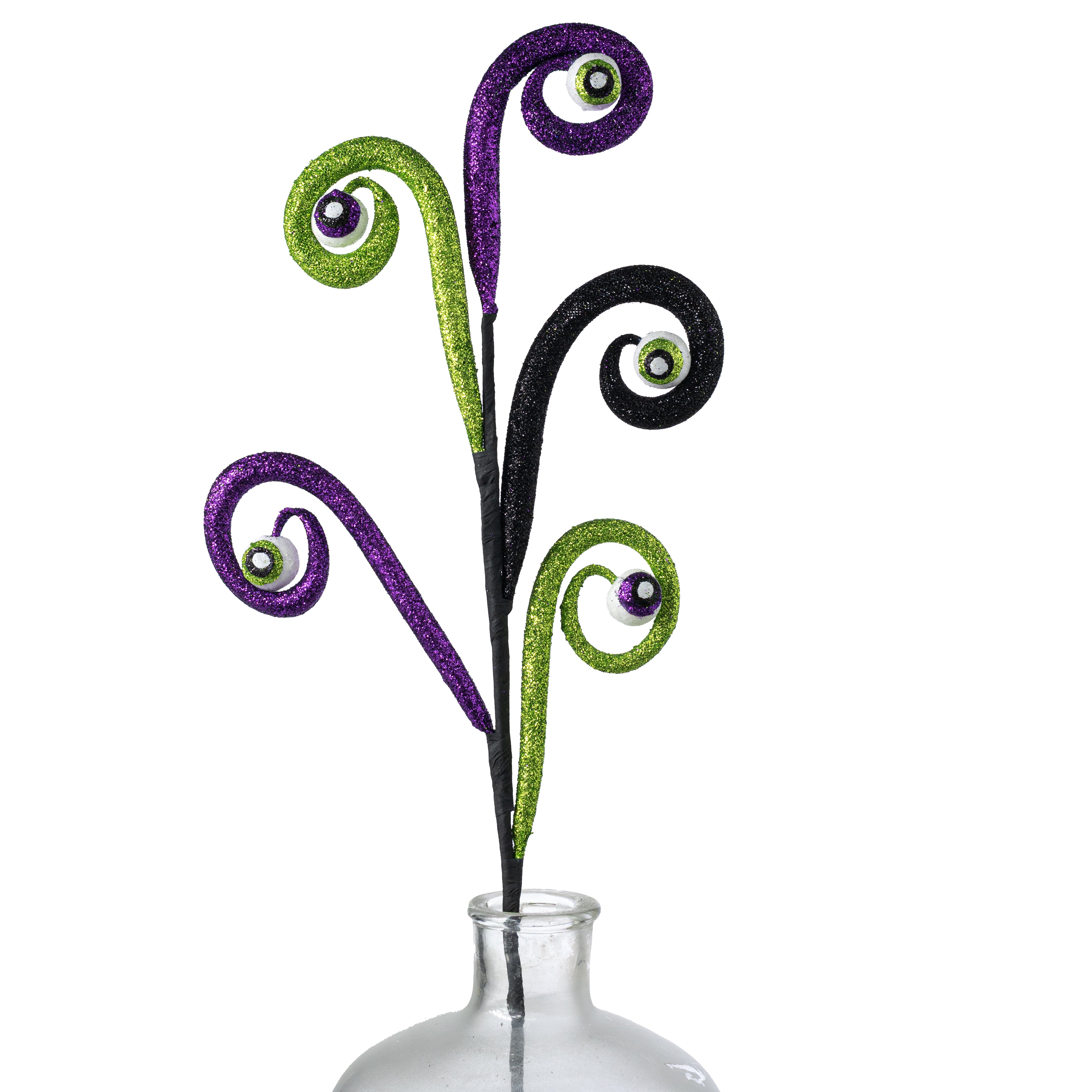27" Eyeballs Spiral Curly Spray: Black, Purple & Lime