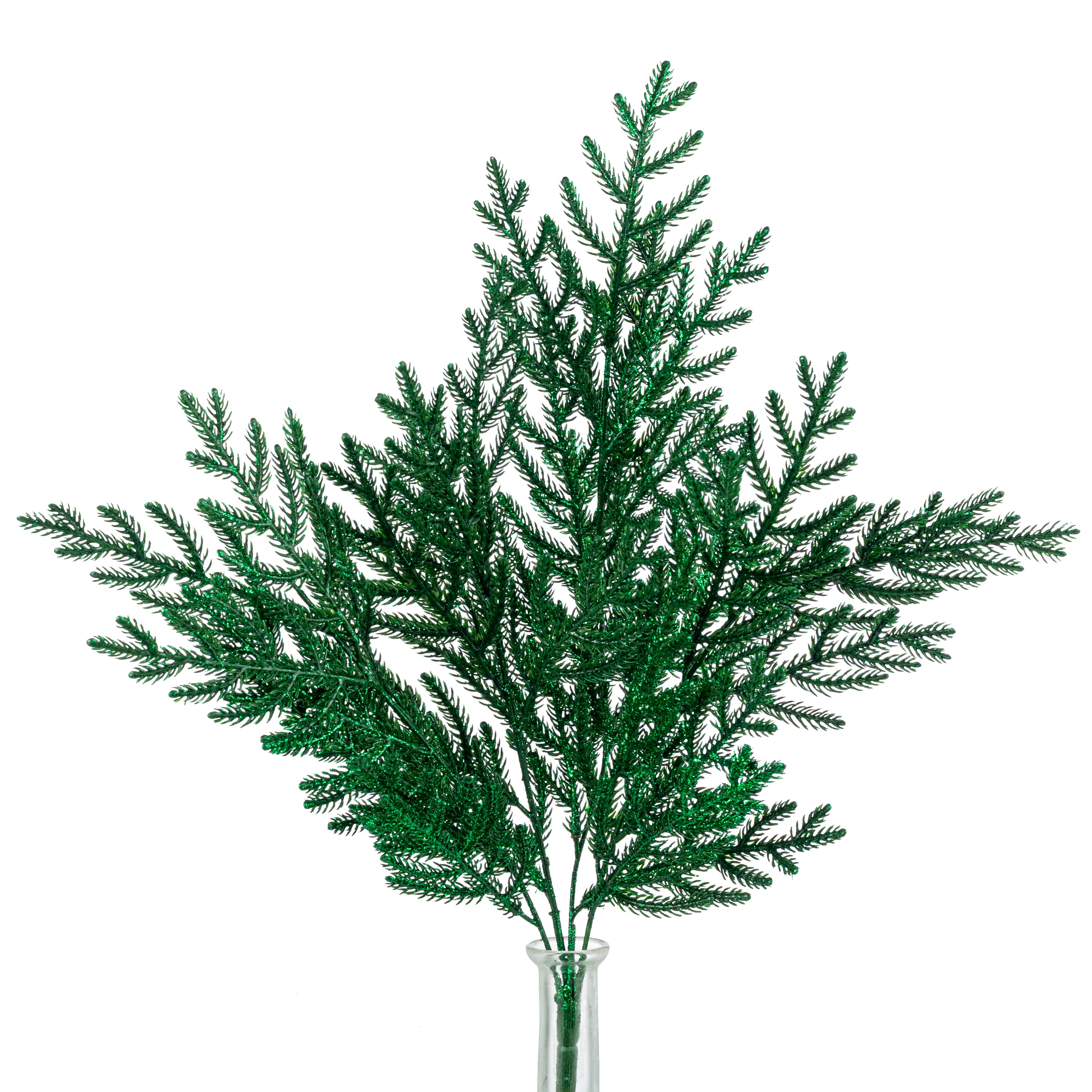 21" Glittered Pine Bush: Emerald Green (4 Stem)
