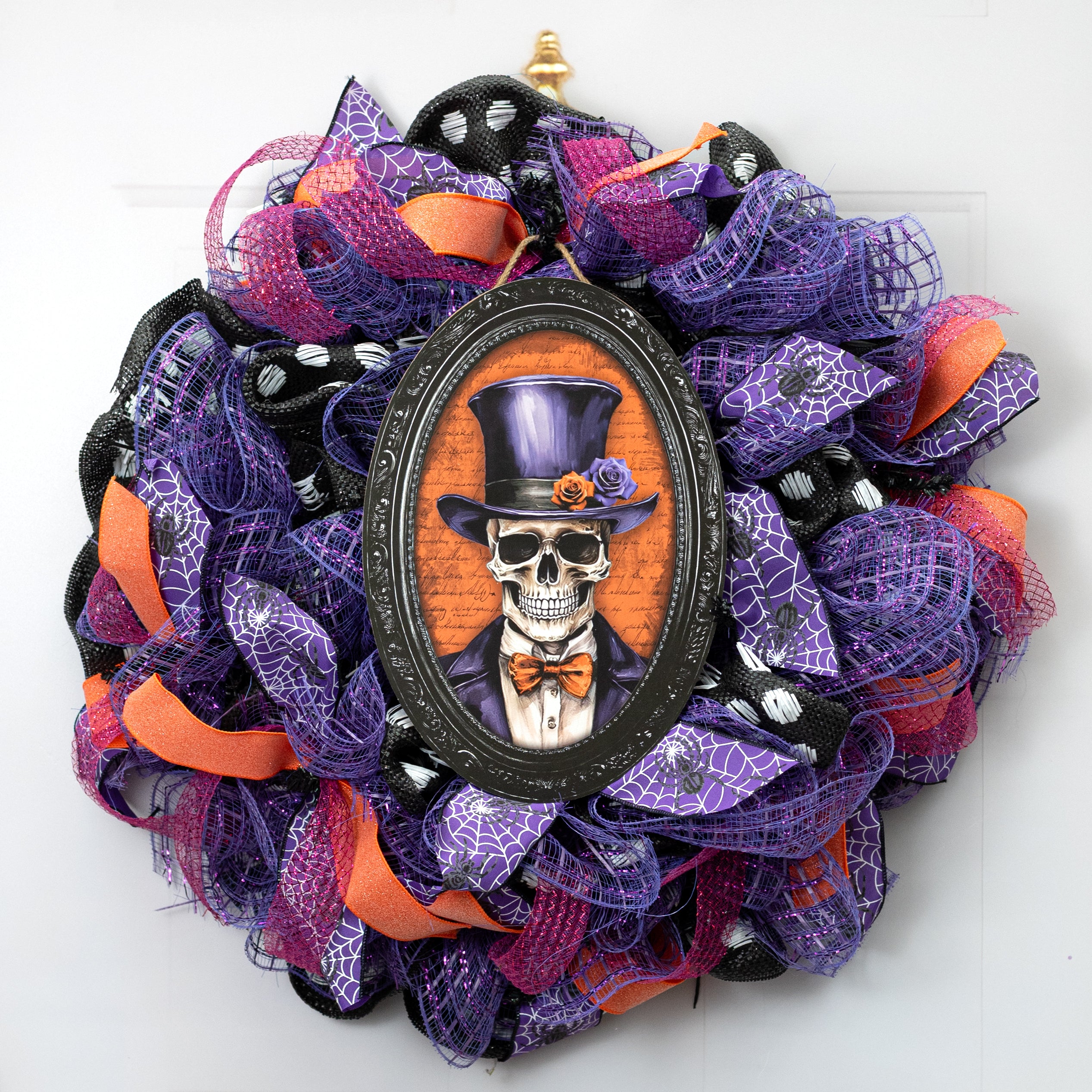 13" Oval Wooden Sign: Framed Skeleton Portrait