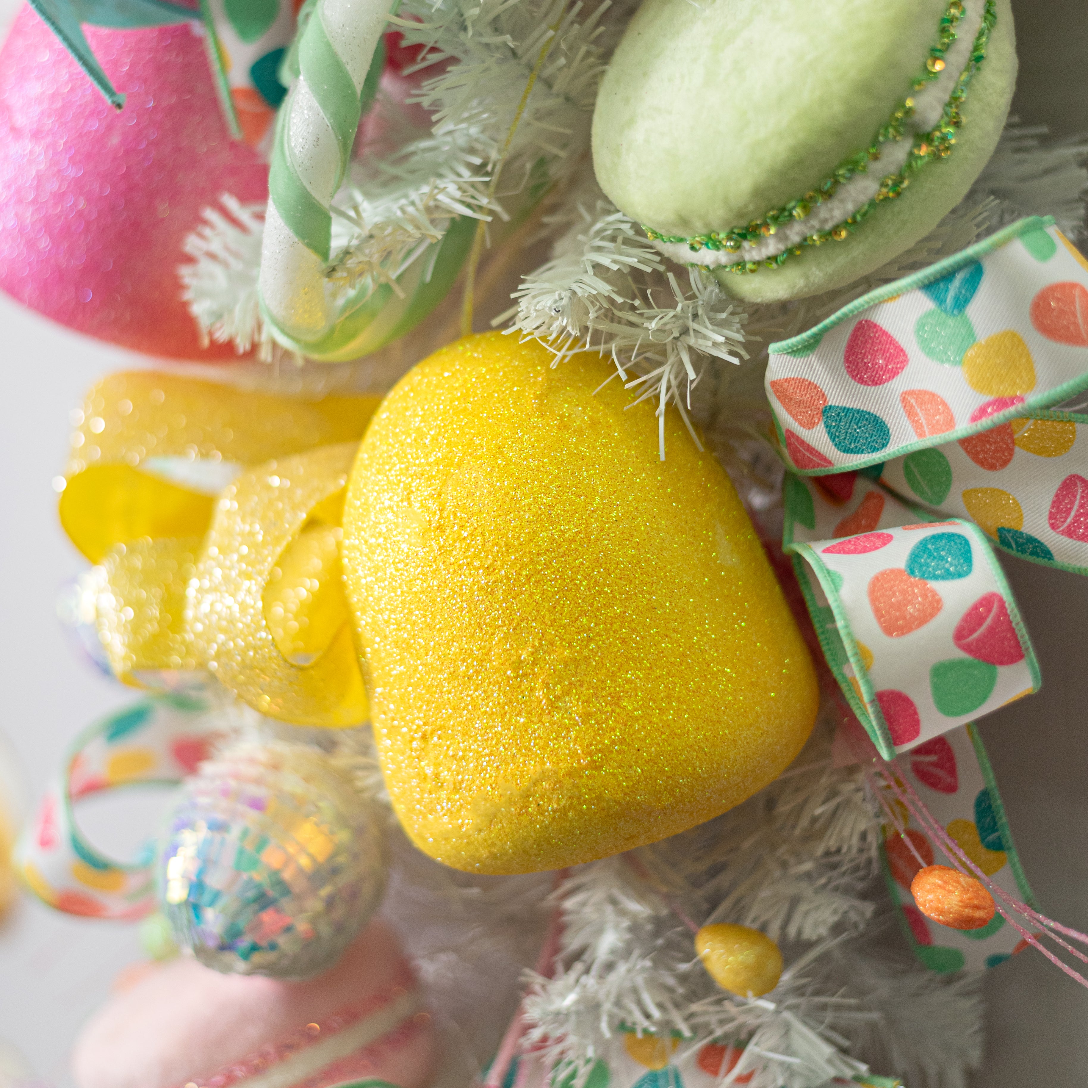 5" Glitter Gumdrop Ornament: Yellow