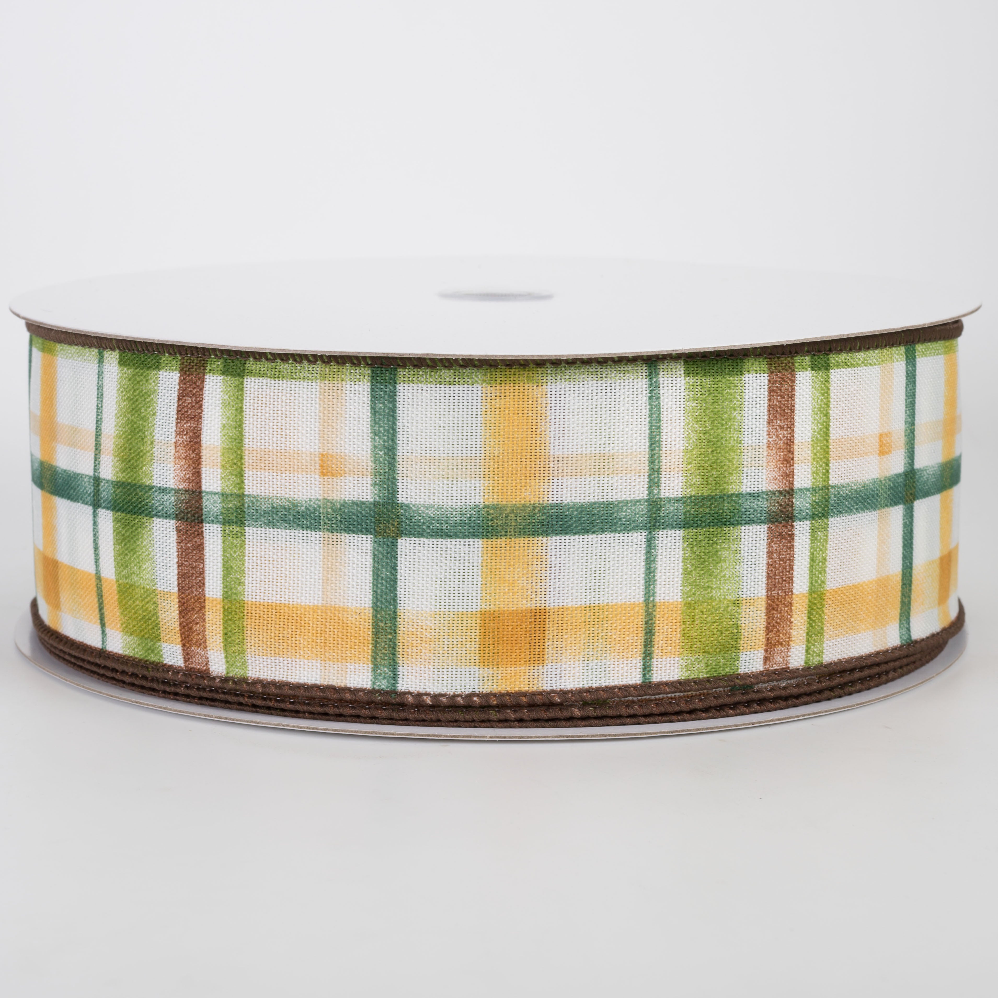 2.5" Linen Tuttola Plaid Ribbon: Moss, Brown & Mustard (50 Yards)