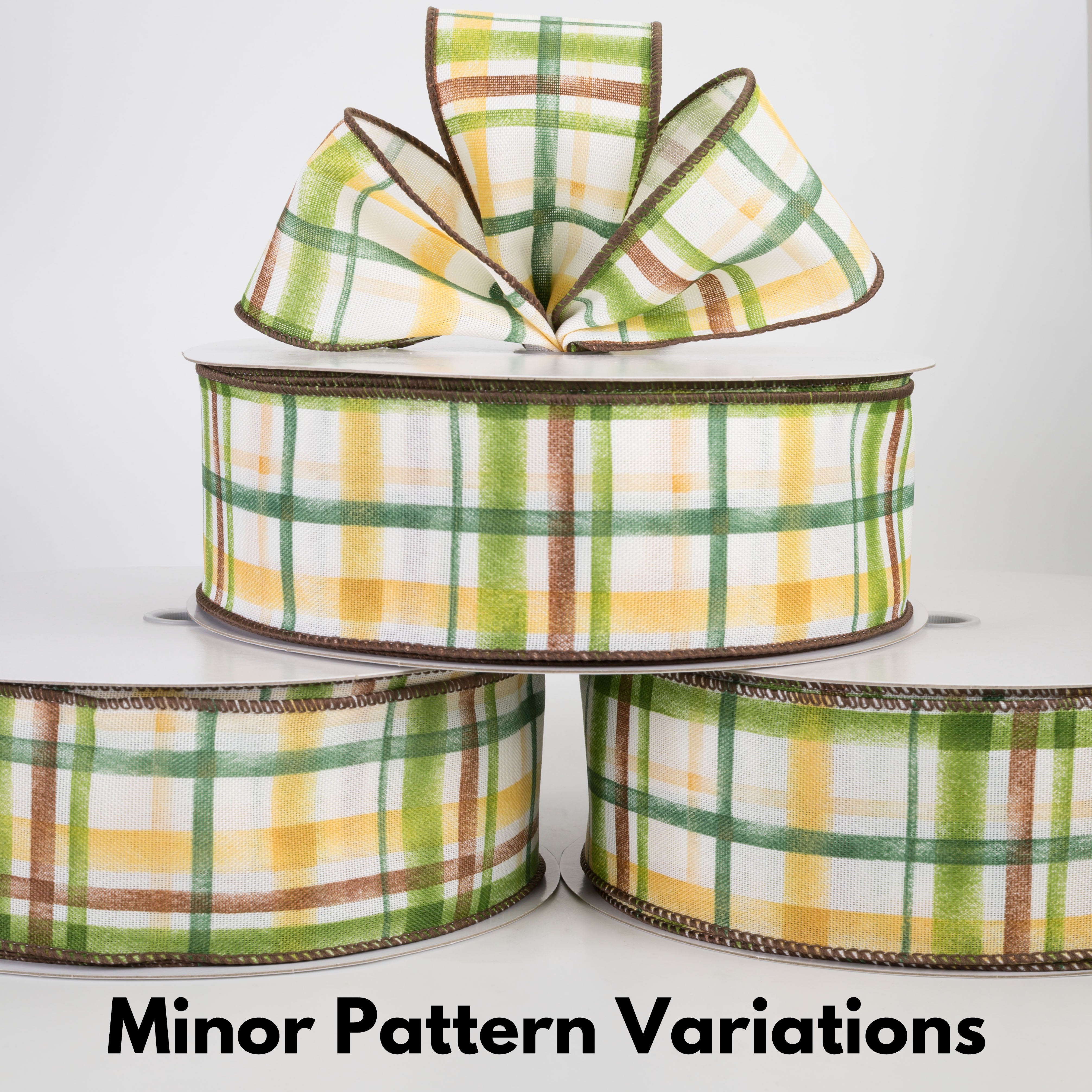 2.5" Linen Tuttola Plaid Ribbon: Moss, Brown & Mustard (50 Yards)