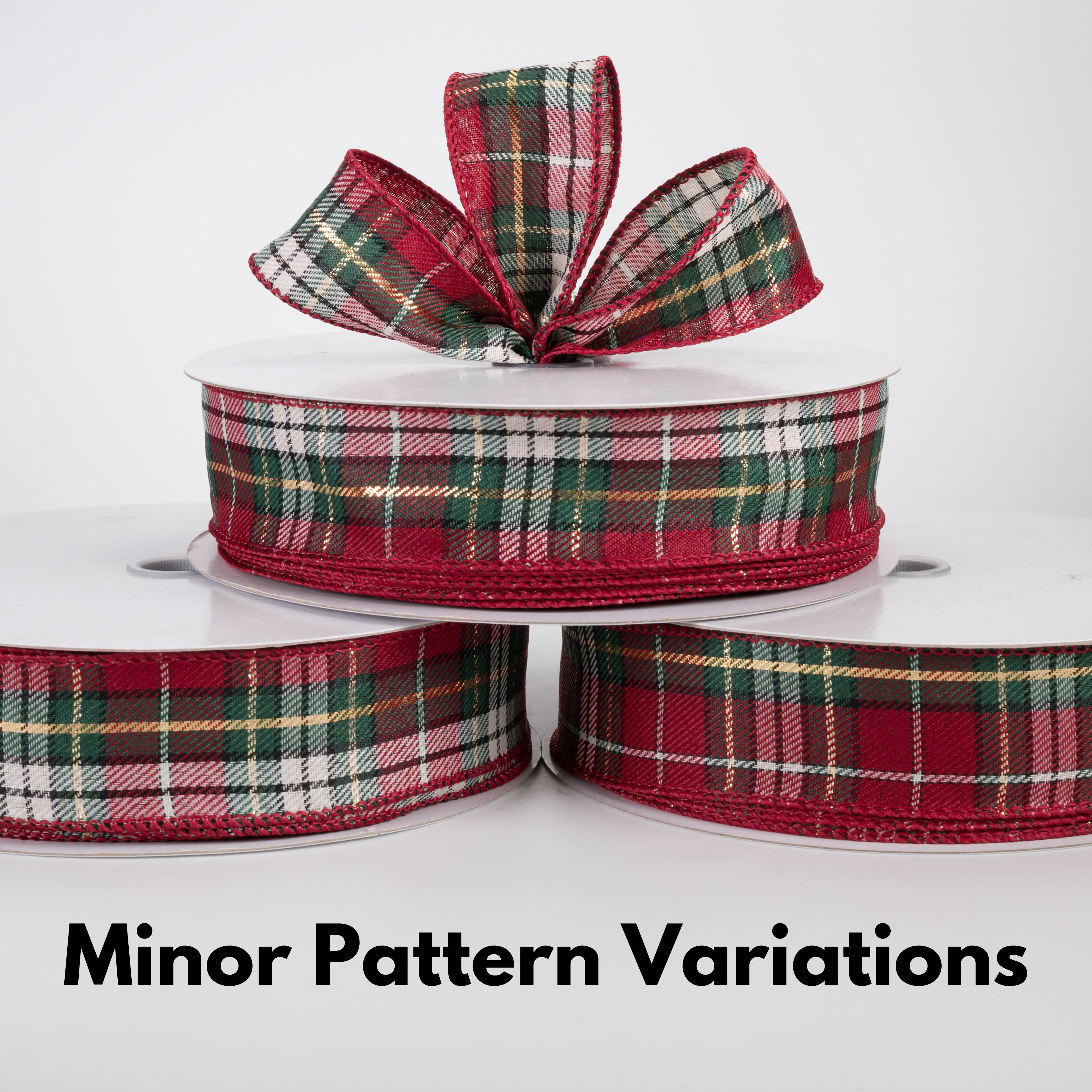 1.5" Woven Pippa Christmas Plaid Ribbon: Hunter, Red & Metallic Gold (50 Yards)