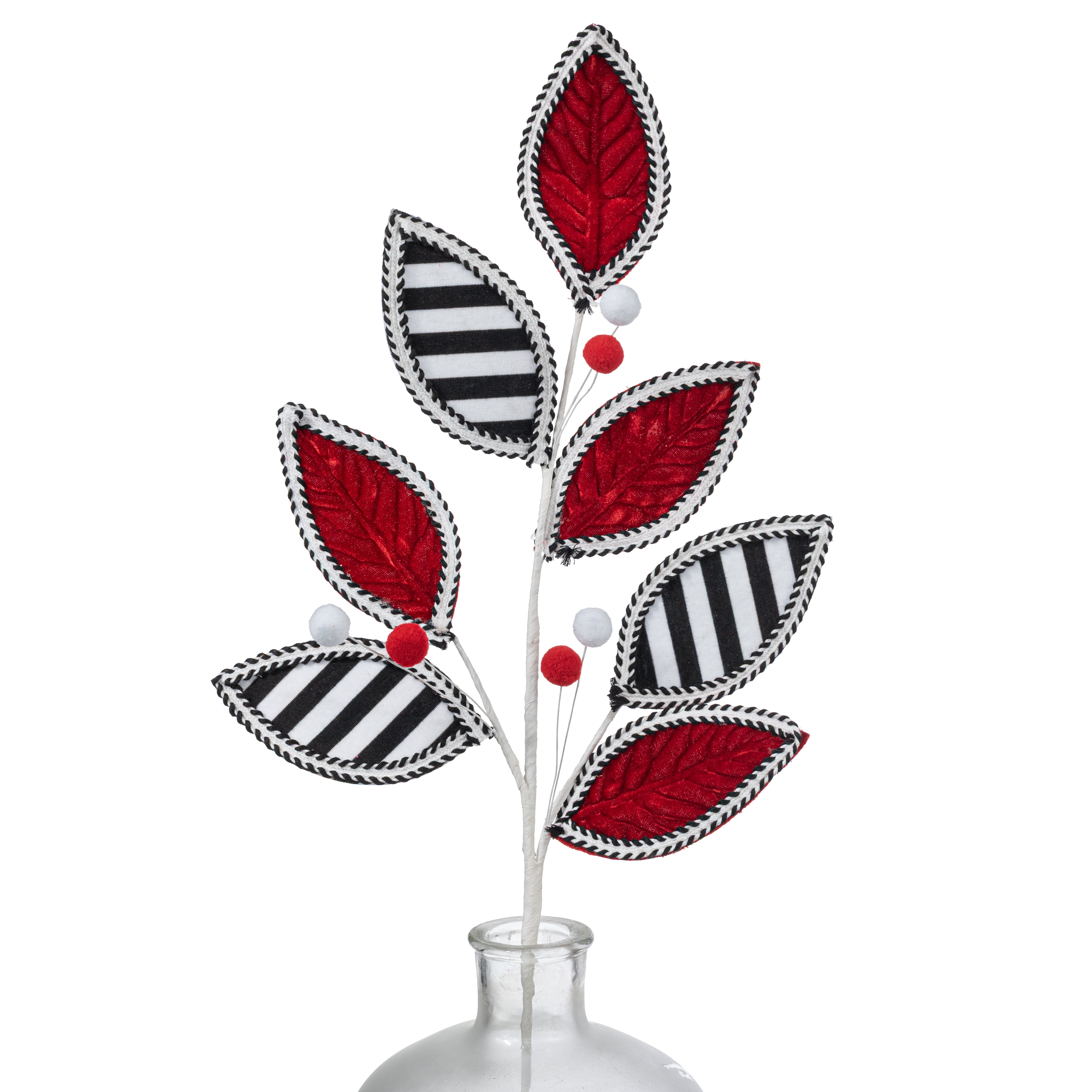 29" Velvet & Stripes Leaves Spray: Red, Black & White