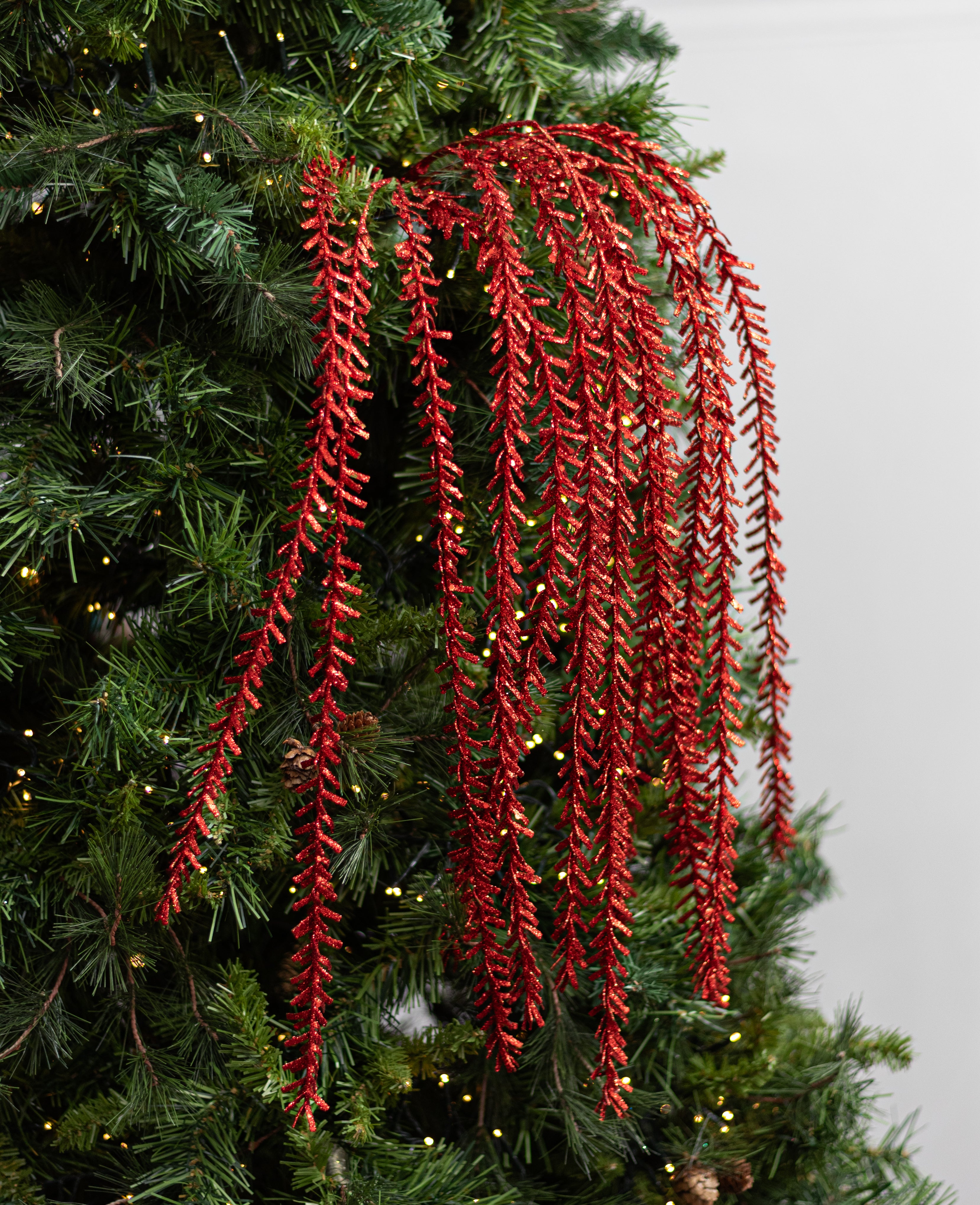 48" Glittered Pine Hanging Spray: Red