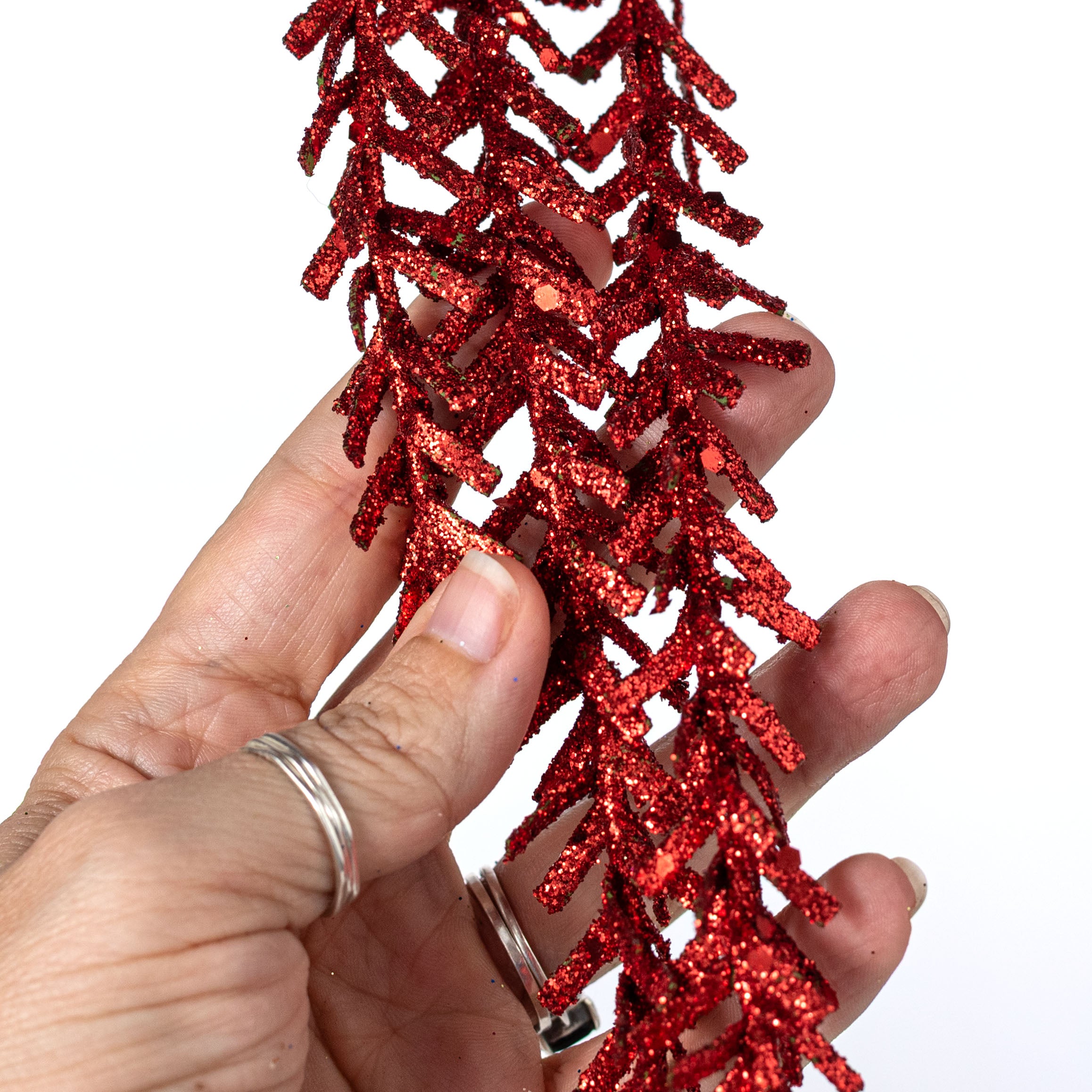 48" Glittered Pine Hanging Spray: Red