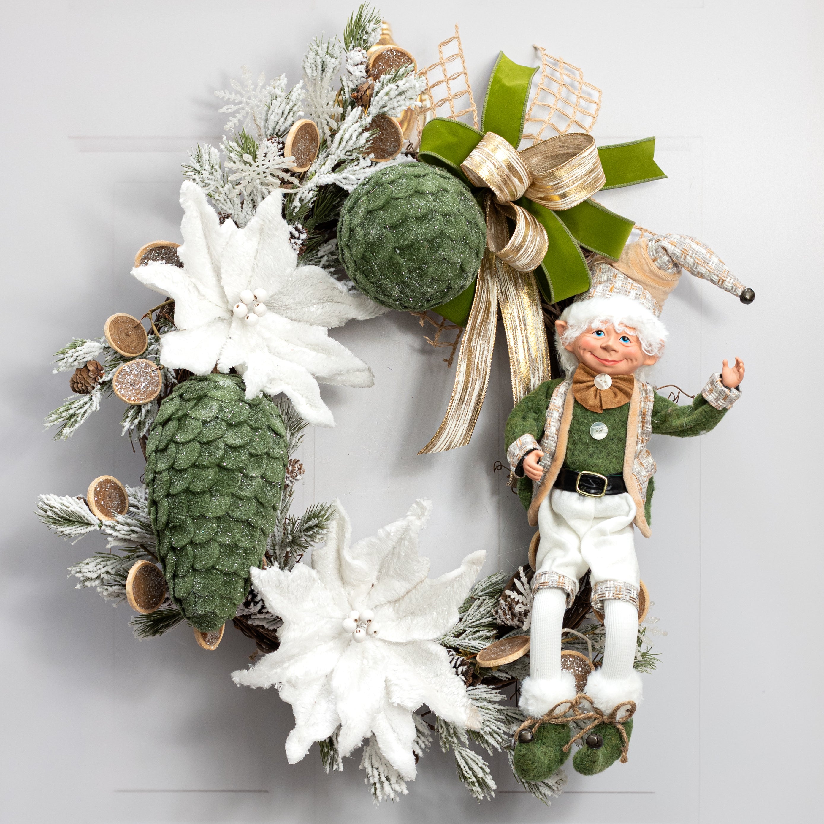 9" Glittered Felt Pinecone Ornament: Moss Green