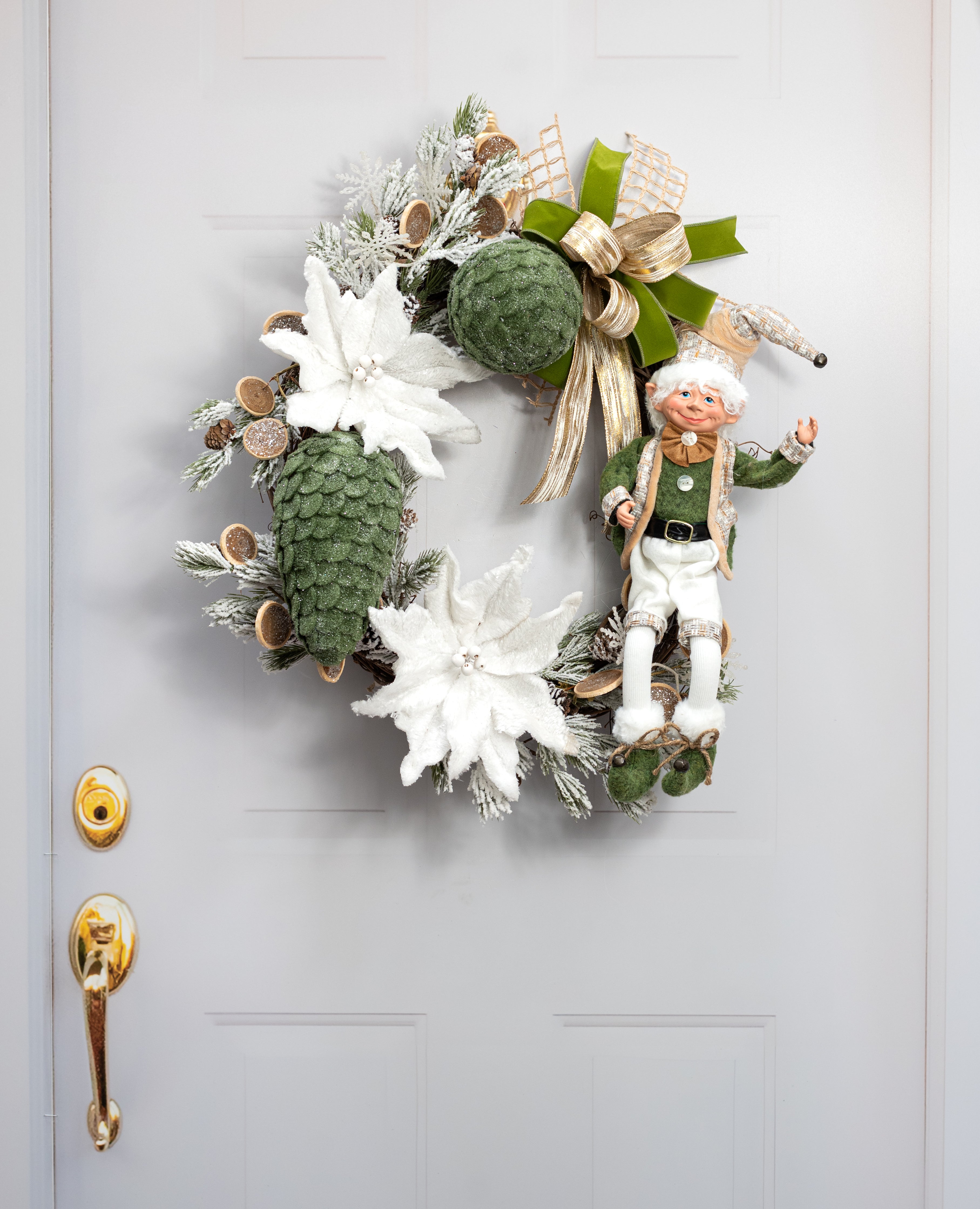 9" Glittered Felt Pinecone Ornament: Moss Green