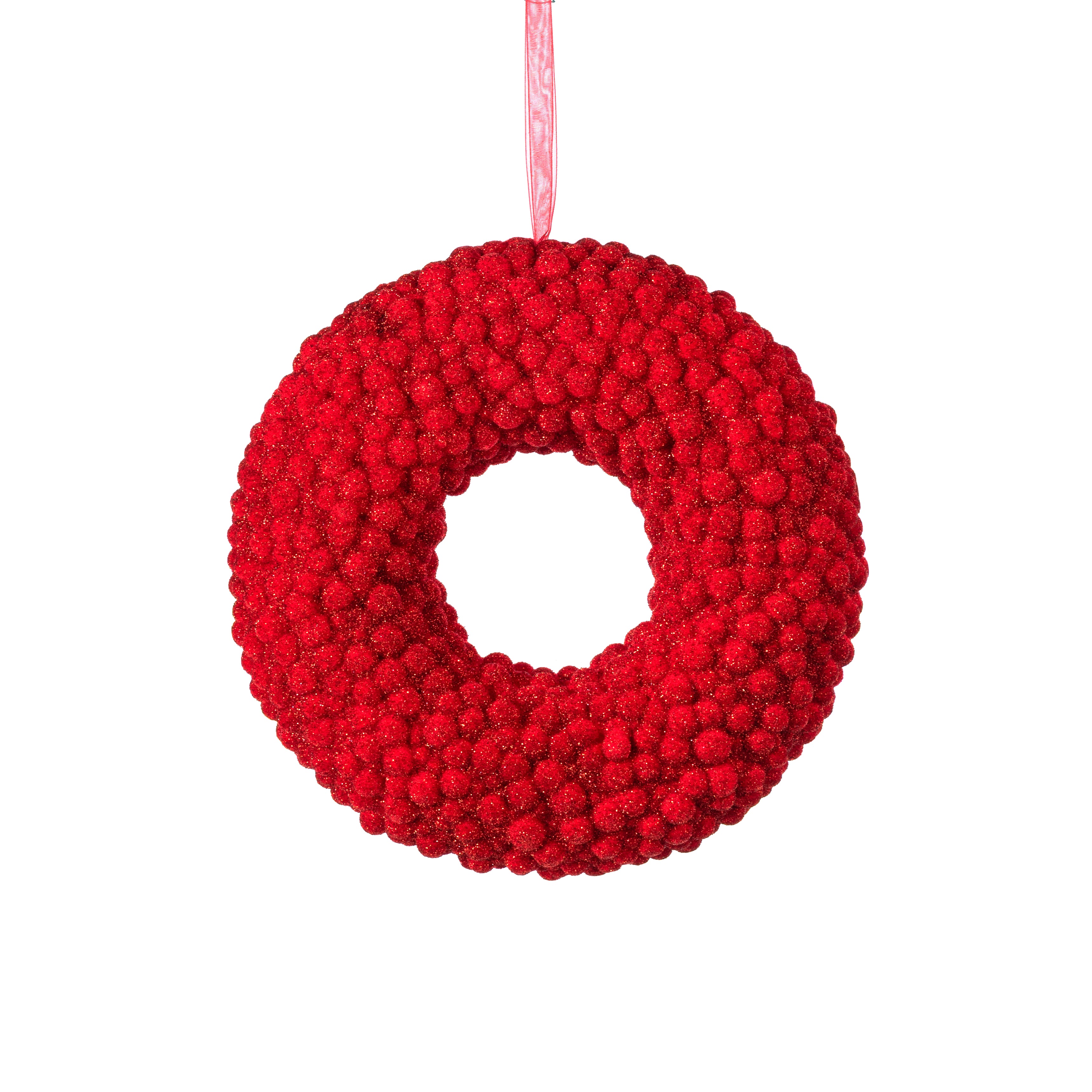 9" Glitter Berry Cabinet Wreath Ornament: Red