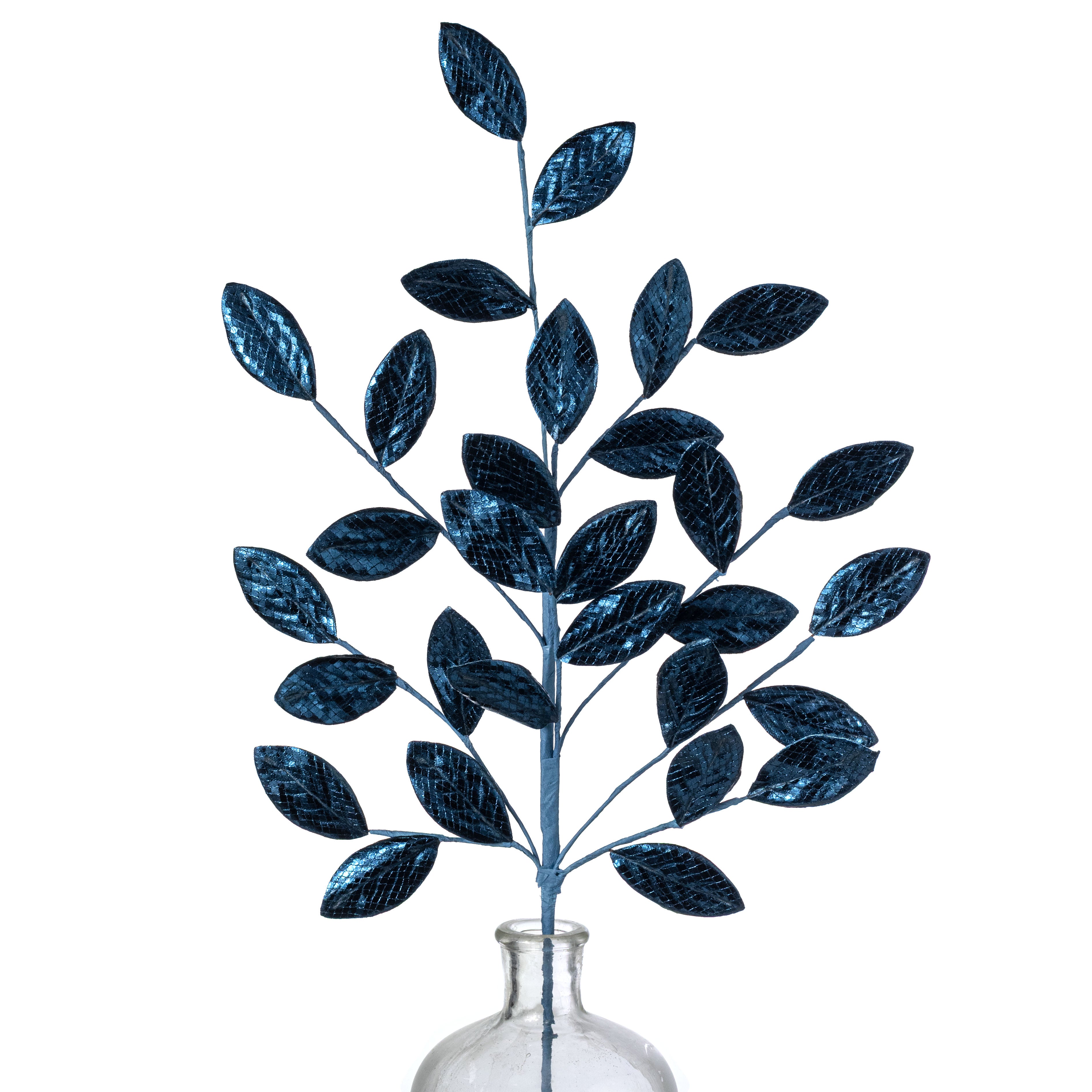 30" Metallic Snakeskin Leaves Spray: Navy Blue