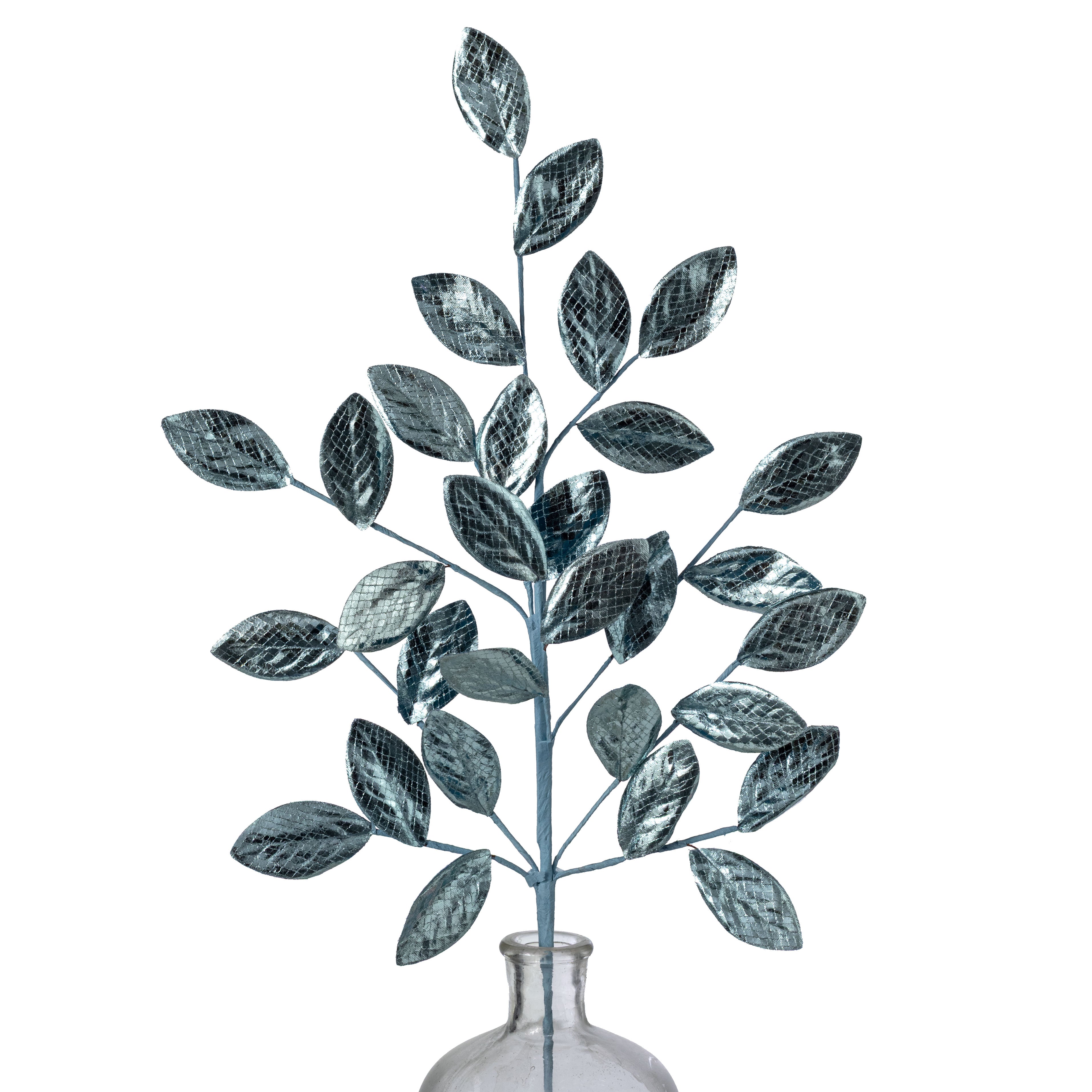 30" Metallic Snakeskin Leaves Spray: Ice Blue