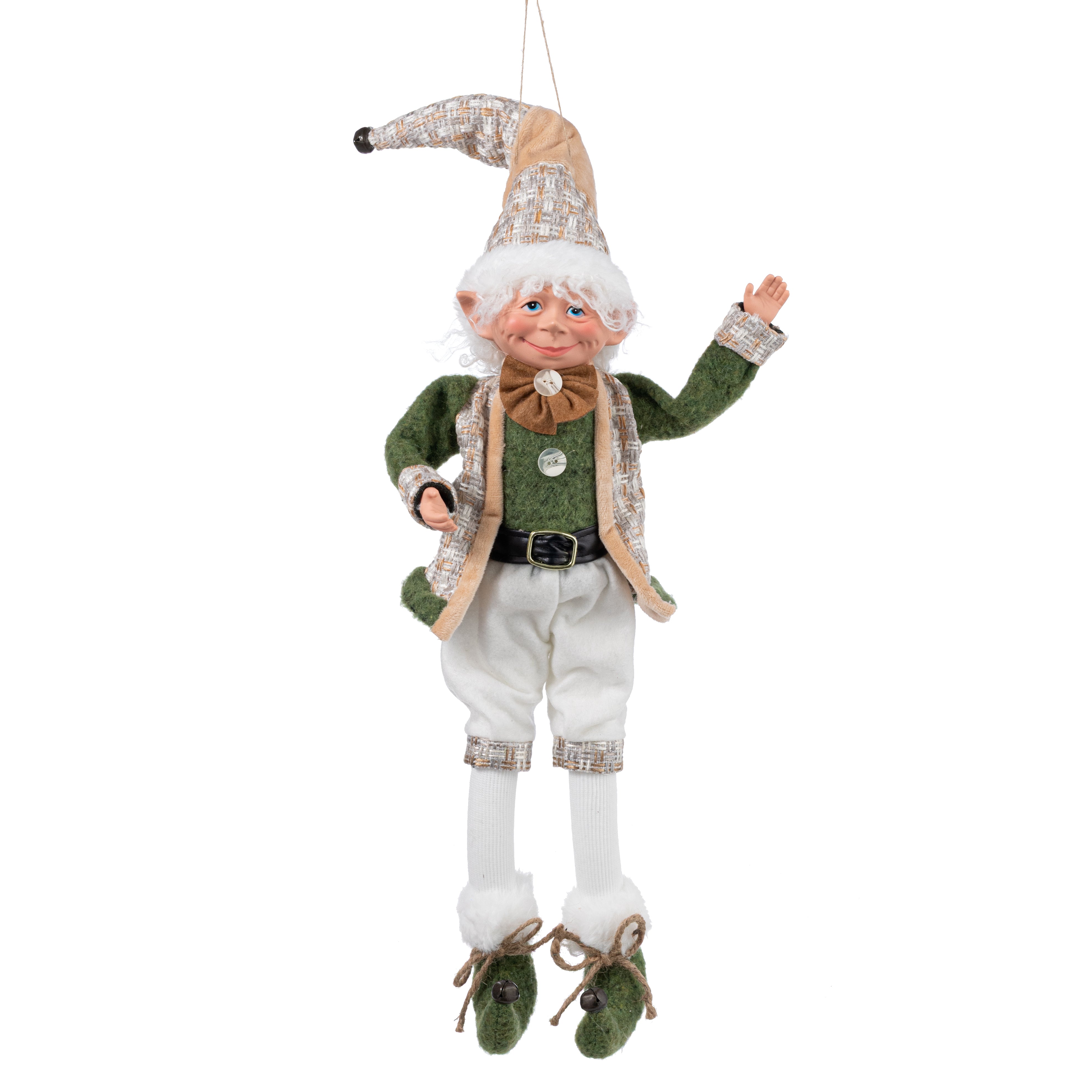 18" Woodland Elf Hanging Doll Ornament: Moss