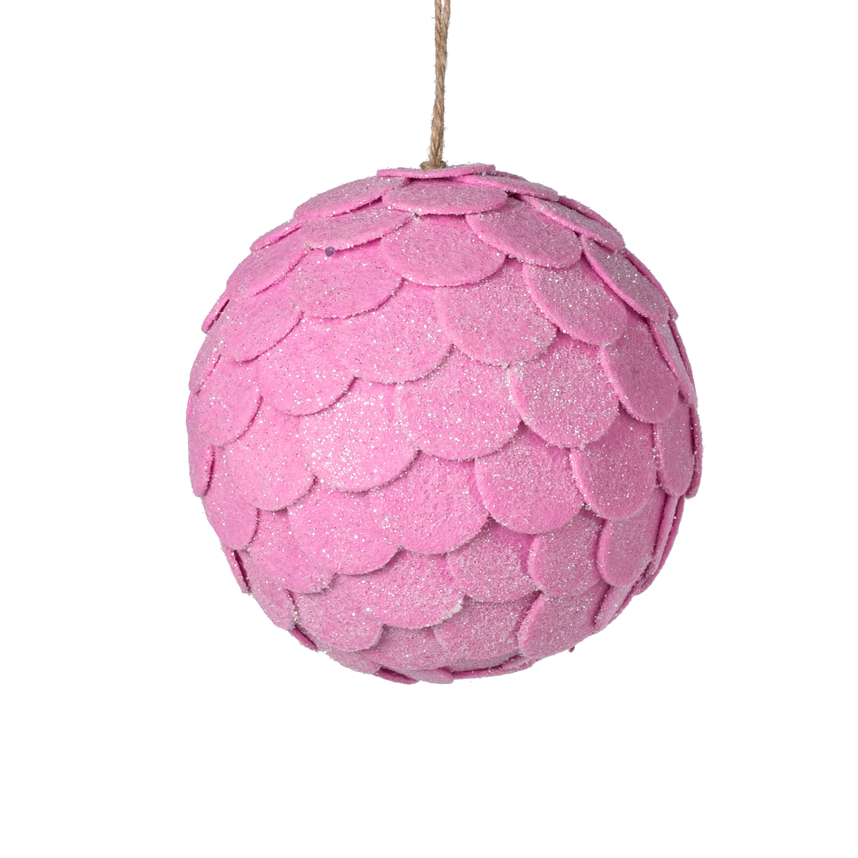 5" Glittered Felt Pinecone Ball Ornament: Pink