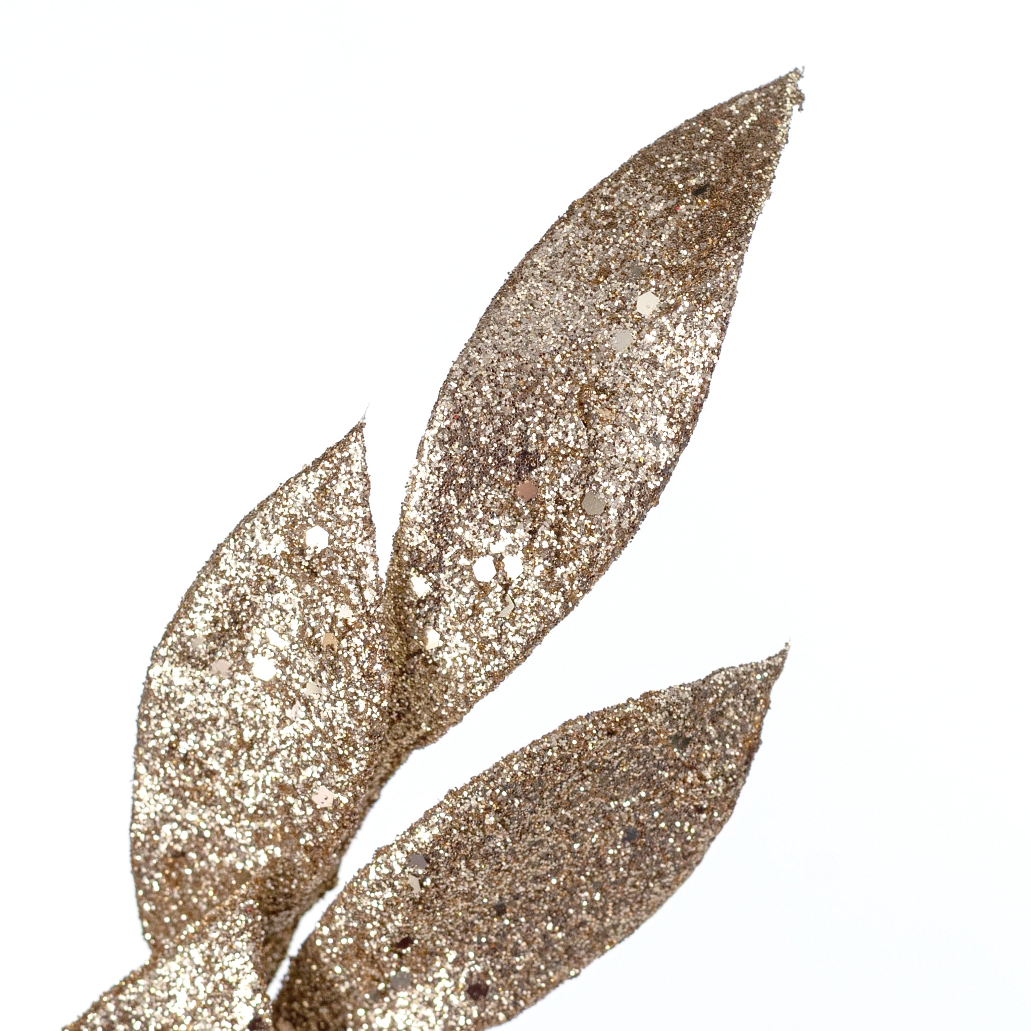 34" Glittered Laurel Leaves Branch: Champagne Gold