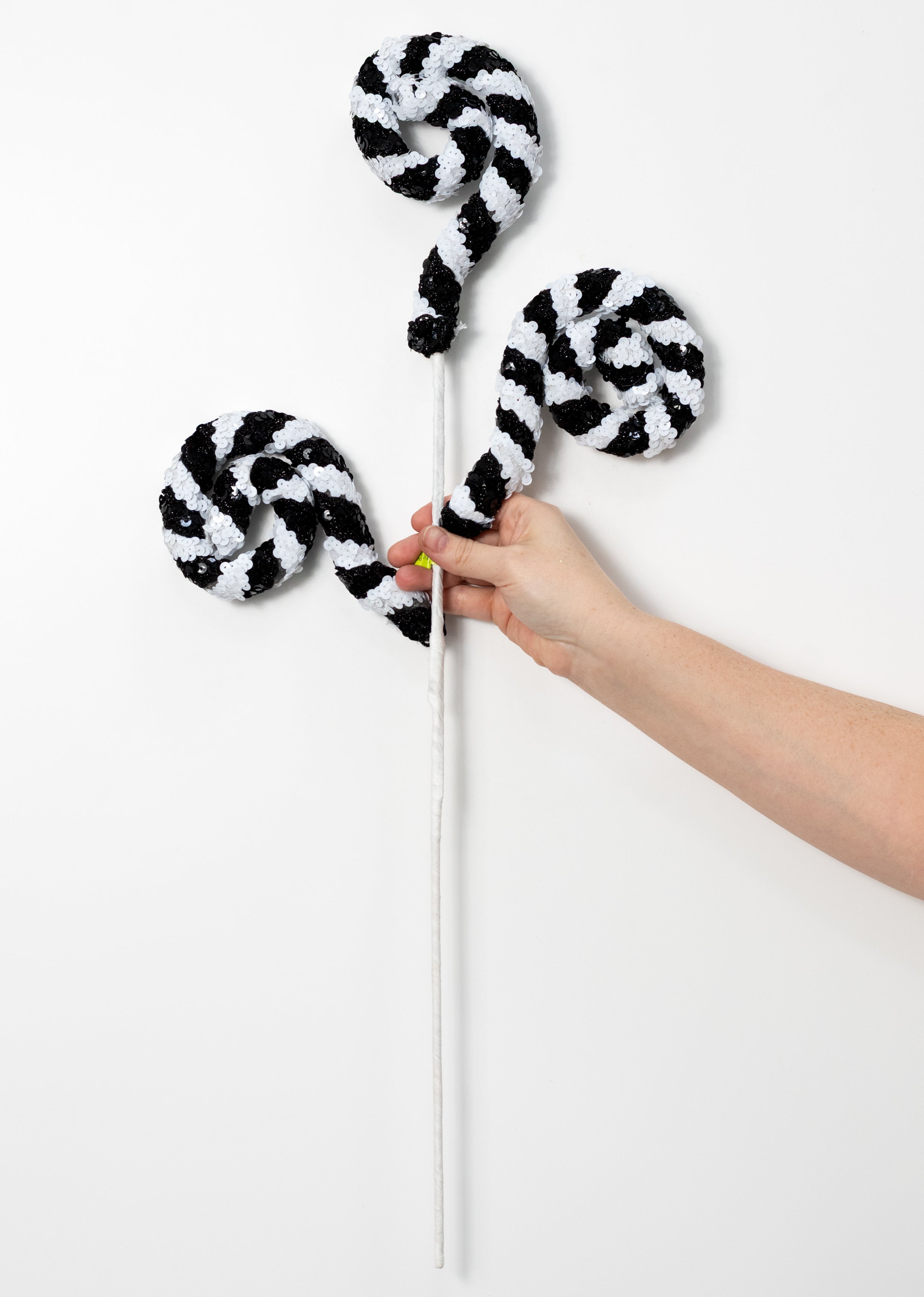 27" Sequin Stripe Spiral Curly Spray: Black & White