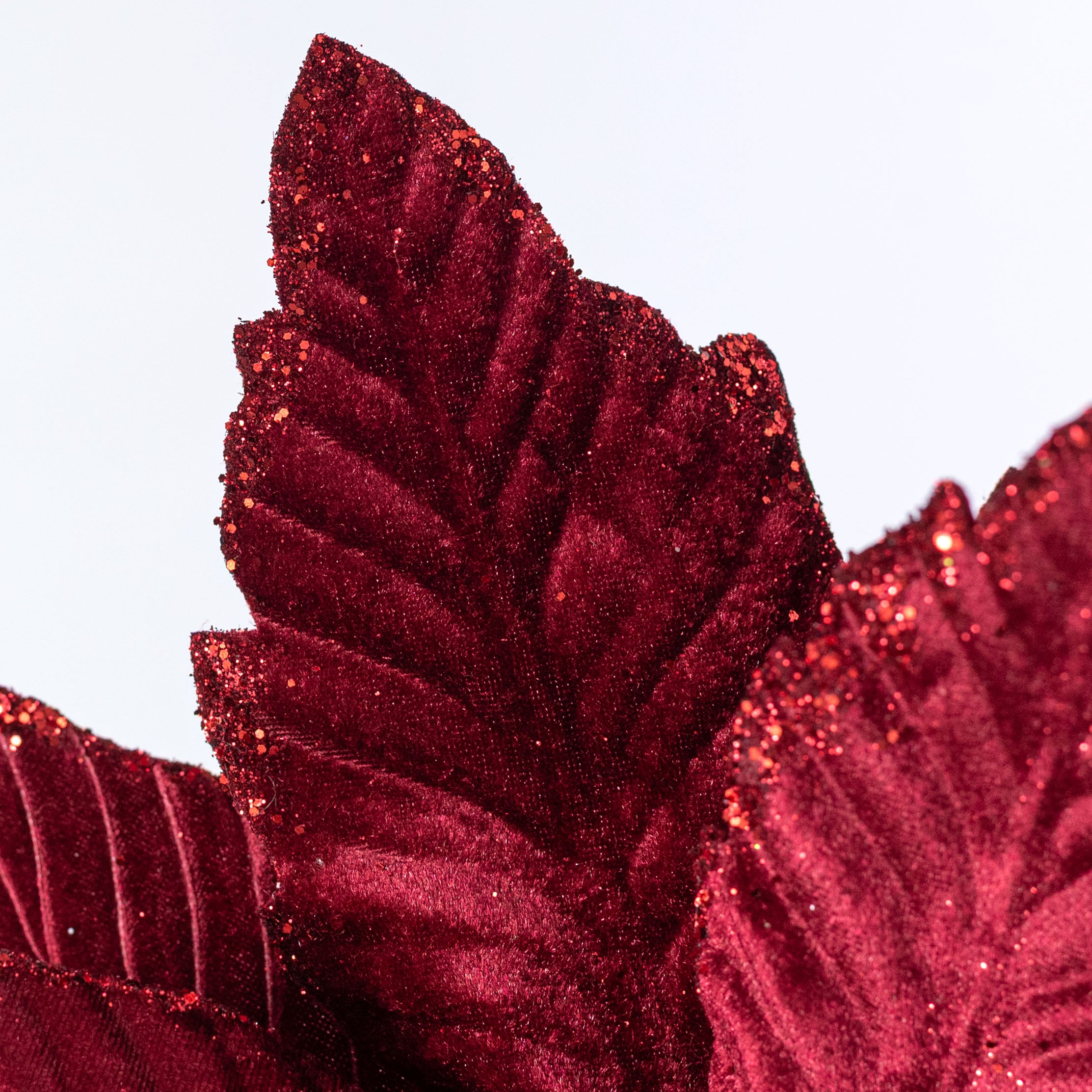 14" x 16" Velvet Poinsettia Stem: Burgundy Red