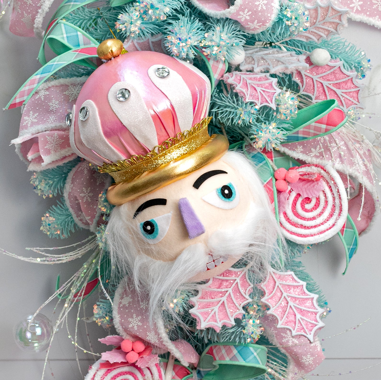 12" Nutcracker King Head Ornament: Pink & Lavender