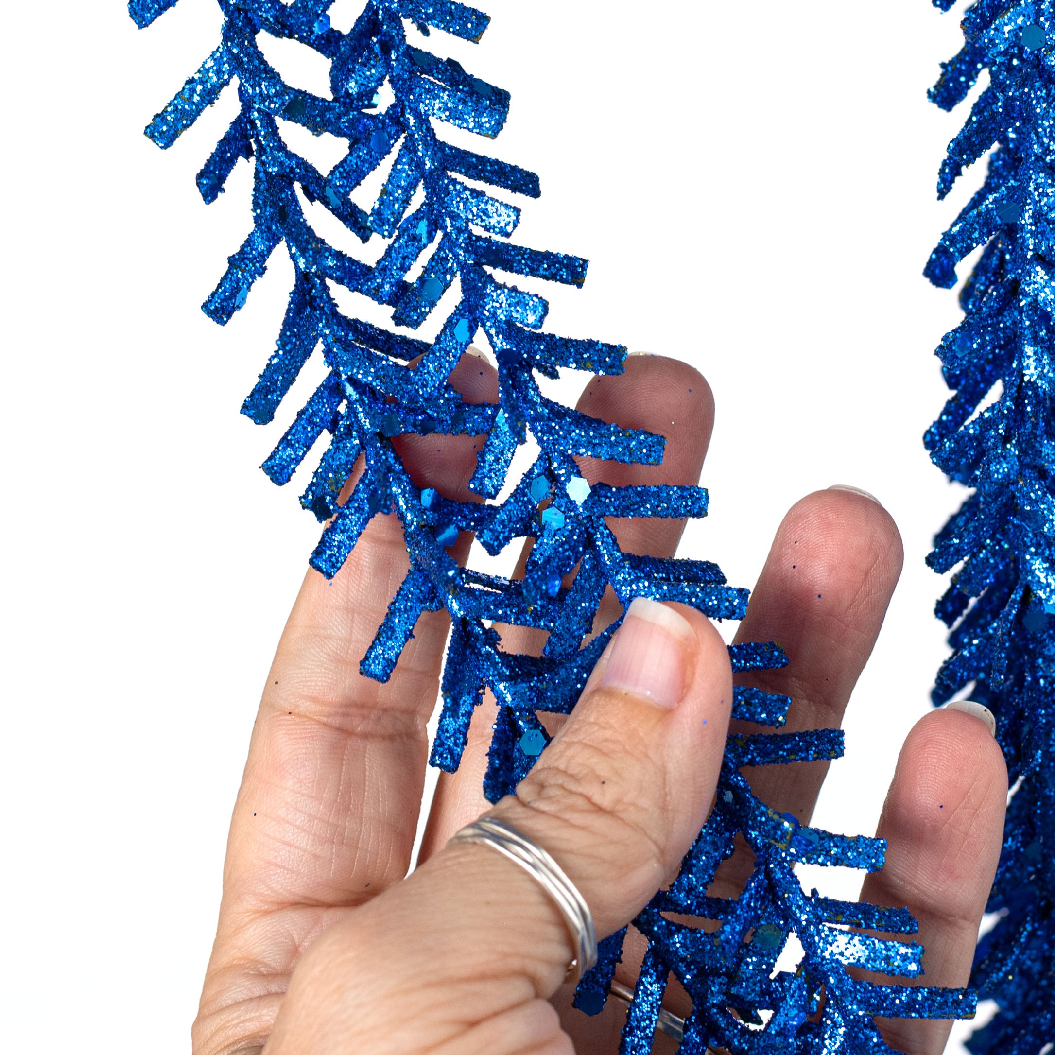 48" Glittered Pine Hanging Spray: Royal Blue