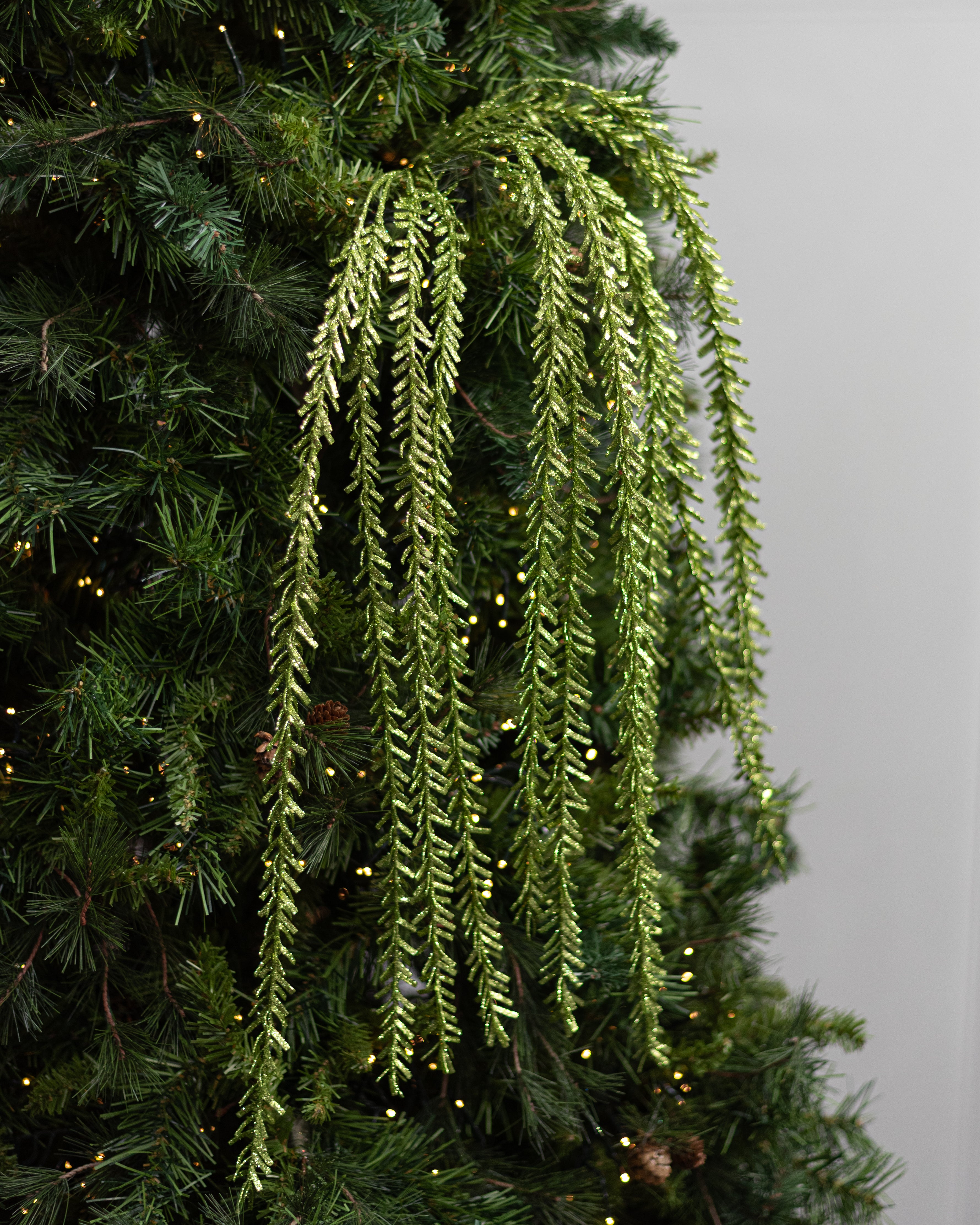 48" Glittered Pine Hanging Spray: Lime Green