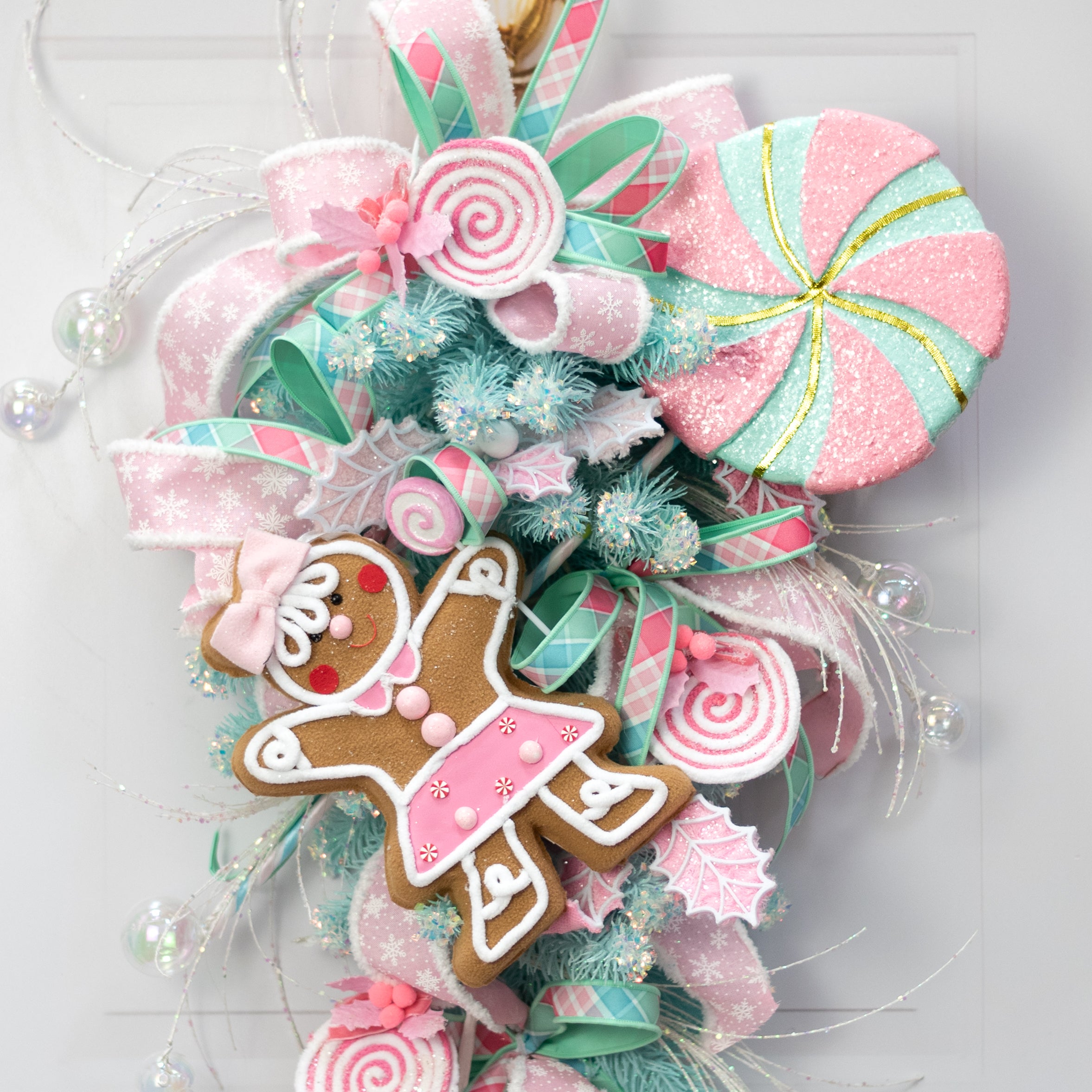 9" x 26" Candy Glittered Lollipop Spray: Mint Blue & Pink