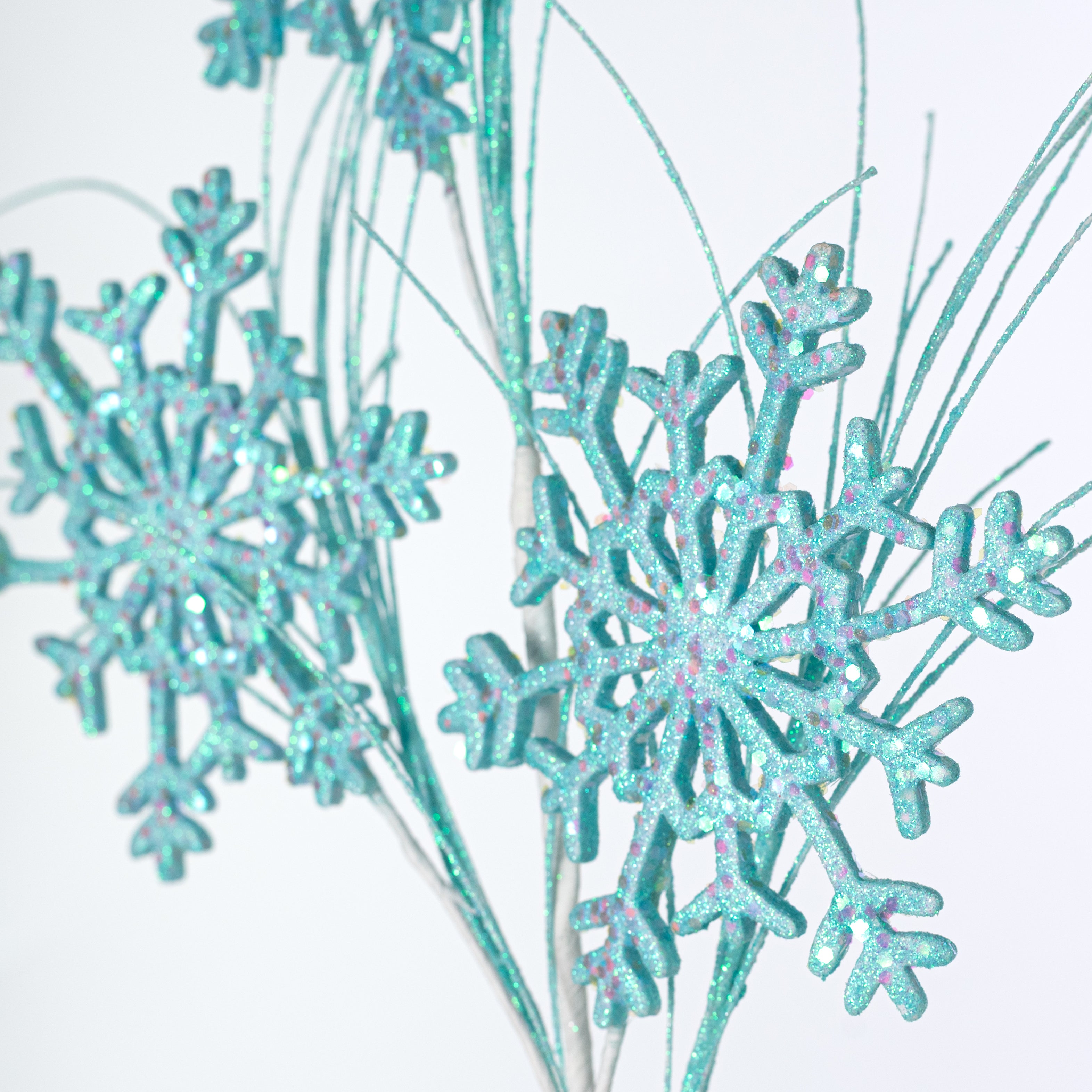 28" Glittered Snowflake Spray: Iridescent Ice Blue