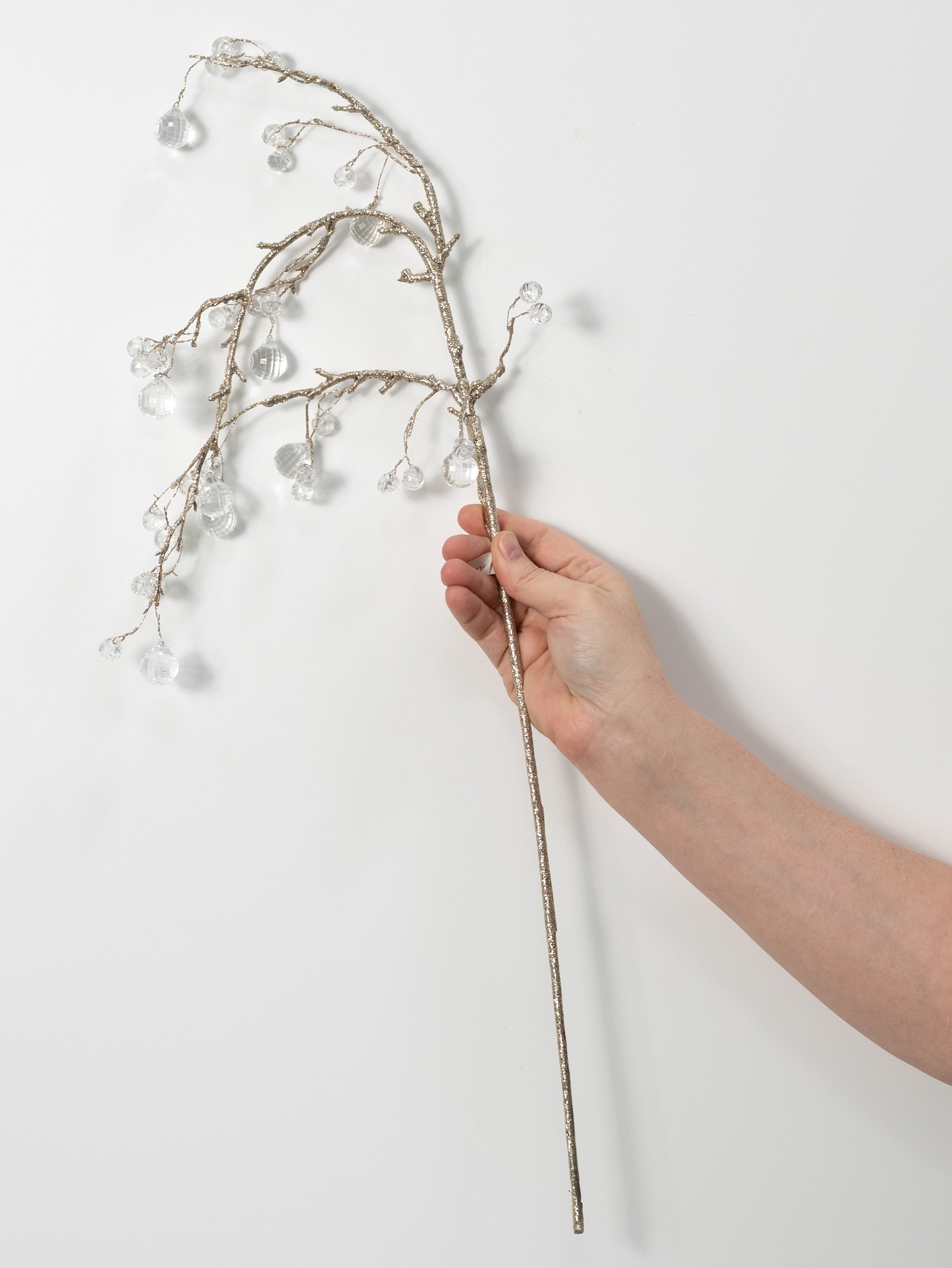 30" Acrylic Jewels Branch Spray: Champagne Gold & Clear