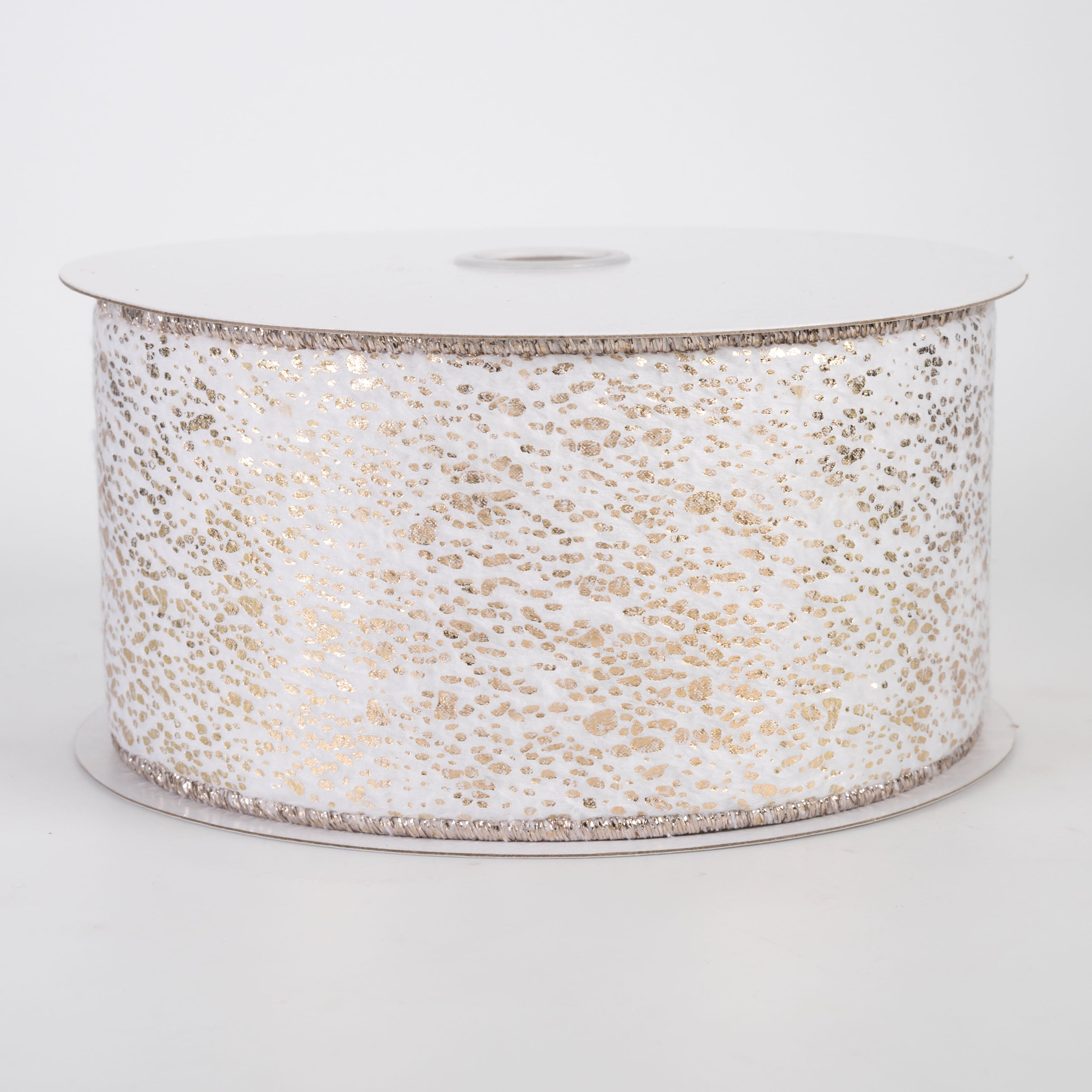 2.5" Metallic Mist on Short Fur Ribbon: Champagne on White (10 Yards)