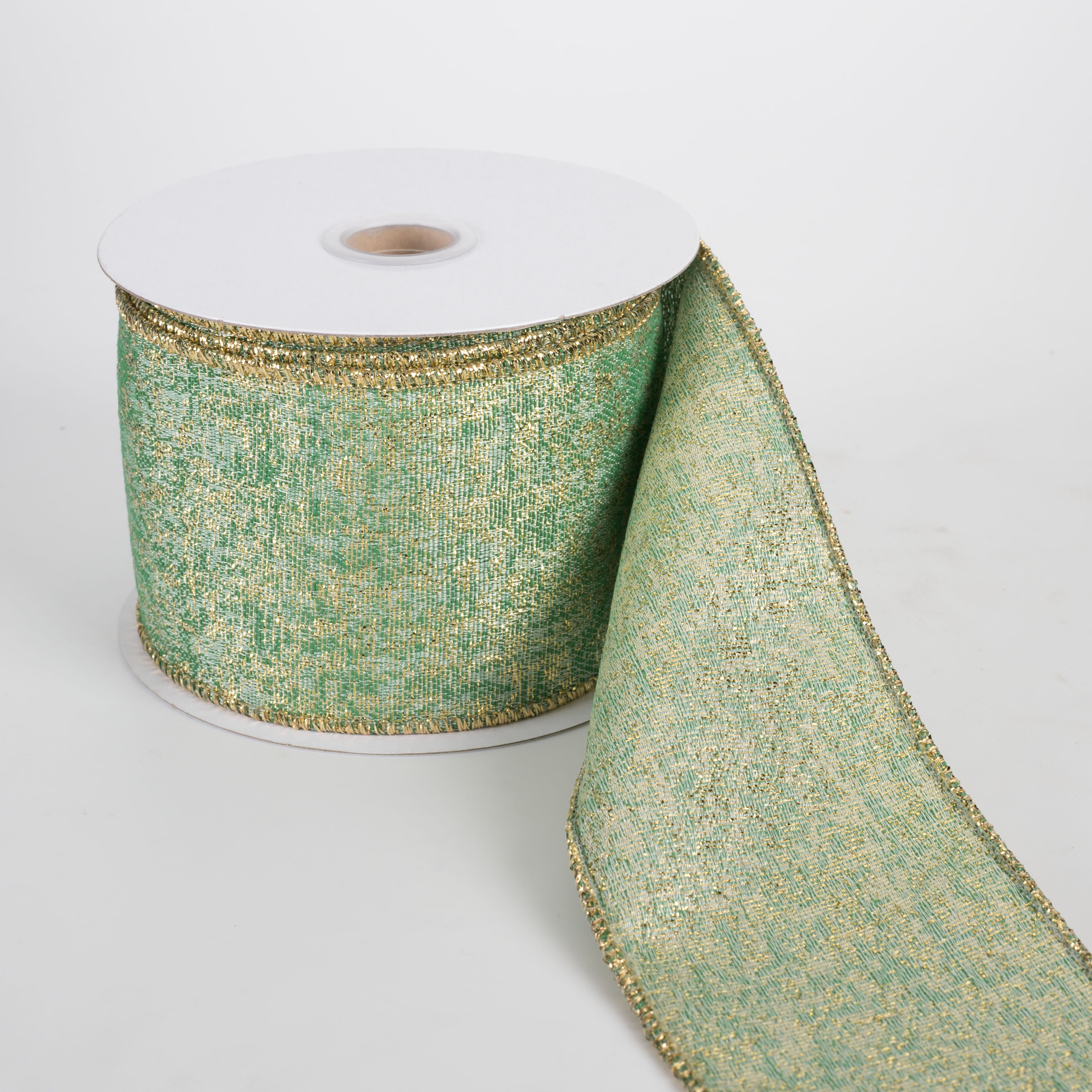 2.5" Metallic Mist Woven Ribbon: Emerald, Jade & Gold (10 Yards)