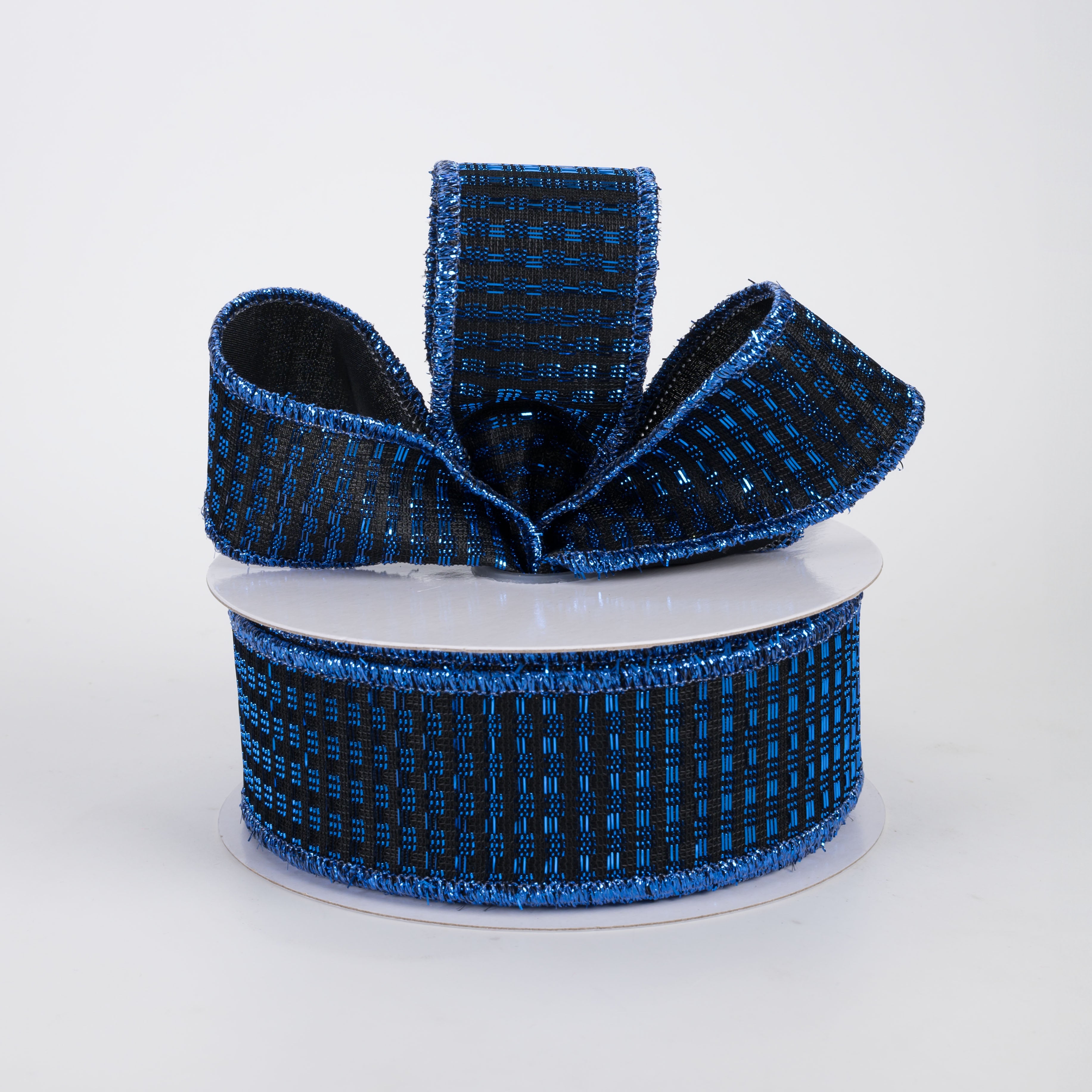 1.5" Metallic Rishi Woven Grid Ribbon: Navy Blue (10 Yards)