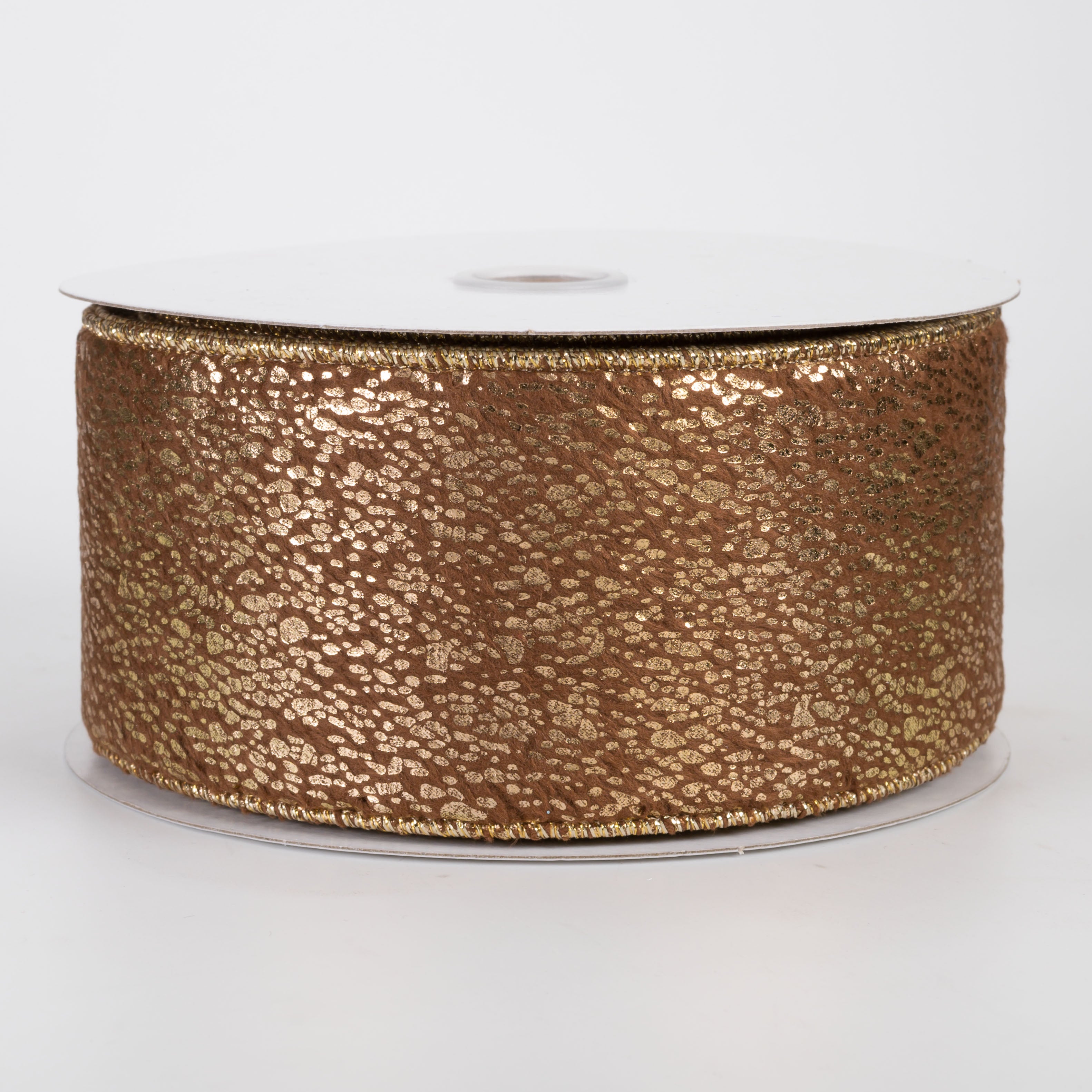2.5" Metallic Mist on Short Fur Ribbon: Gold on Brown (10 Yards)