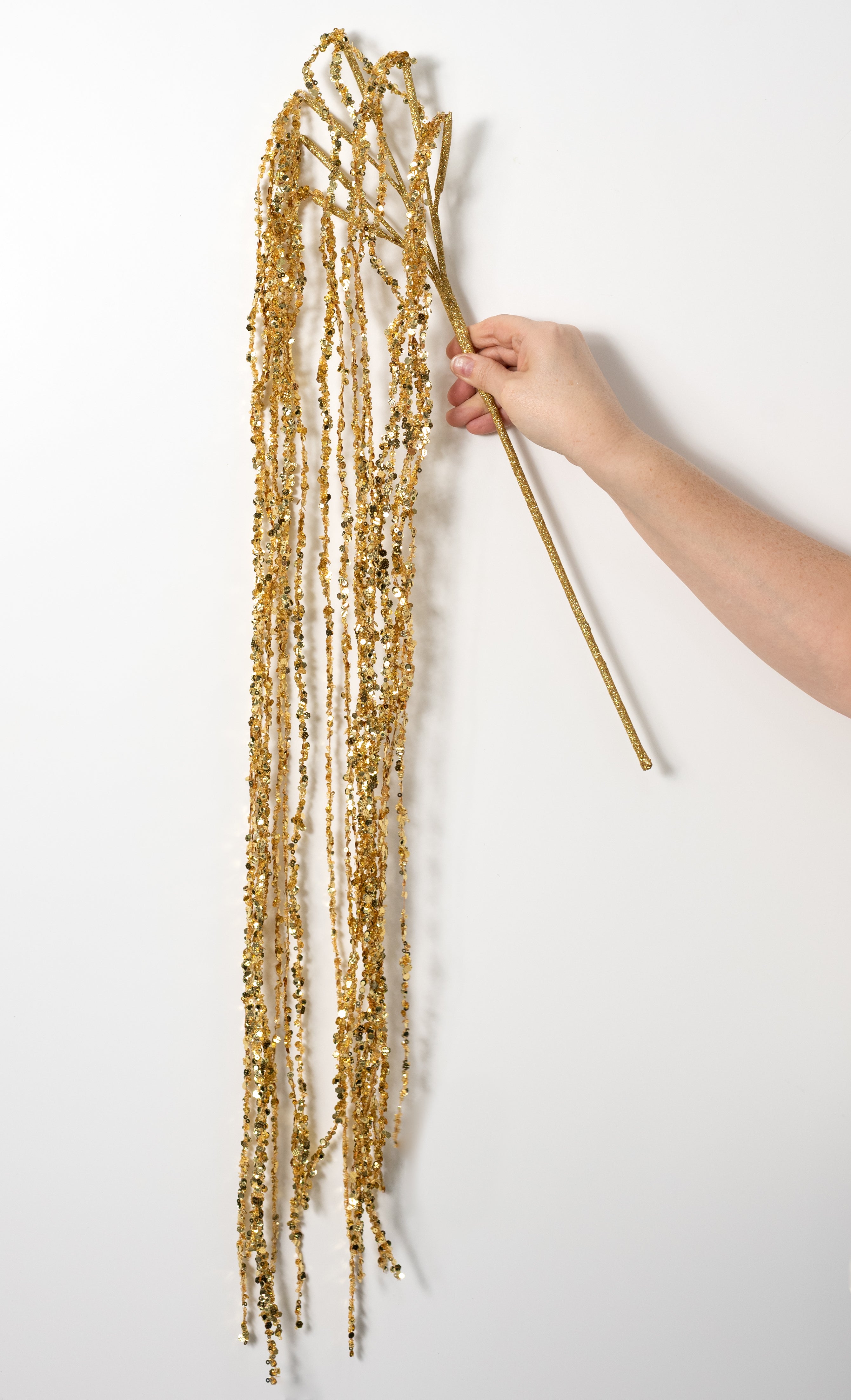 48" Hanging Glittered Sequin Strands Spray: Gold