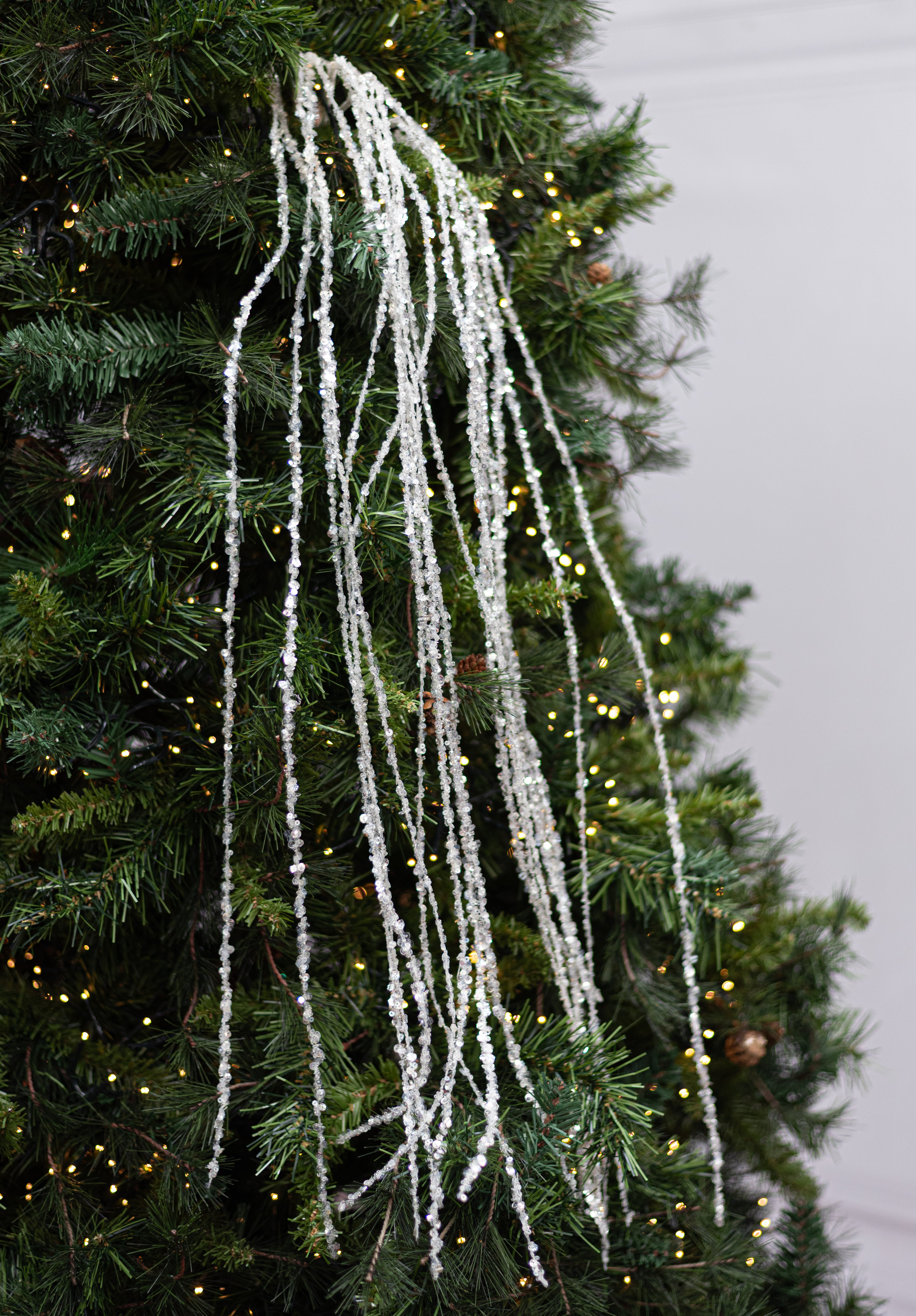 48" Hanging Glittered Sequin Strands Spray: Clear & Silver