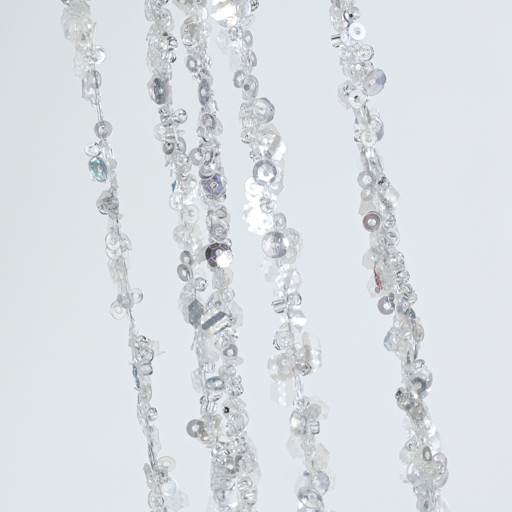 48" Hanging Glittered Sequin Strands Spray: Clear & Silver
