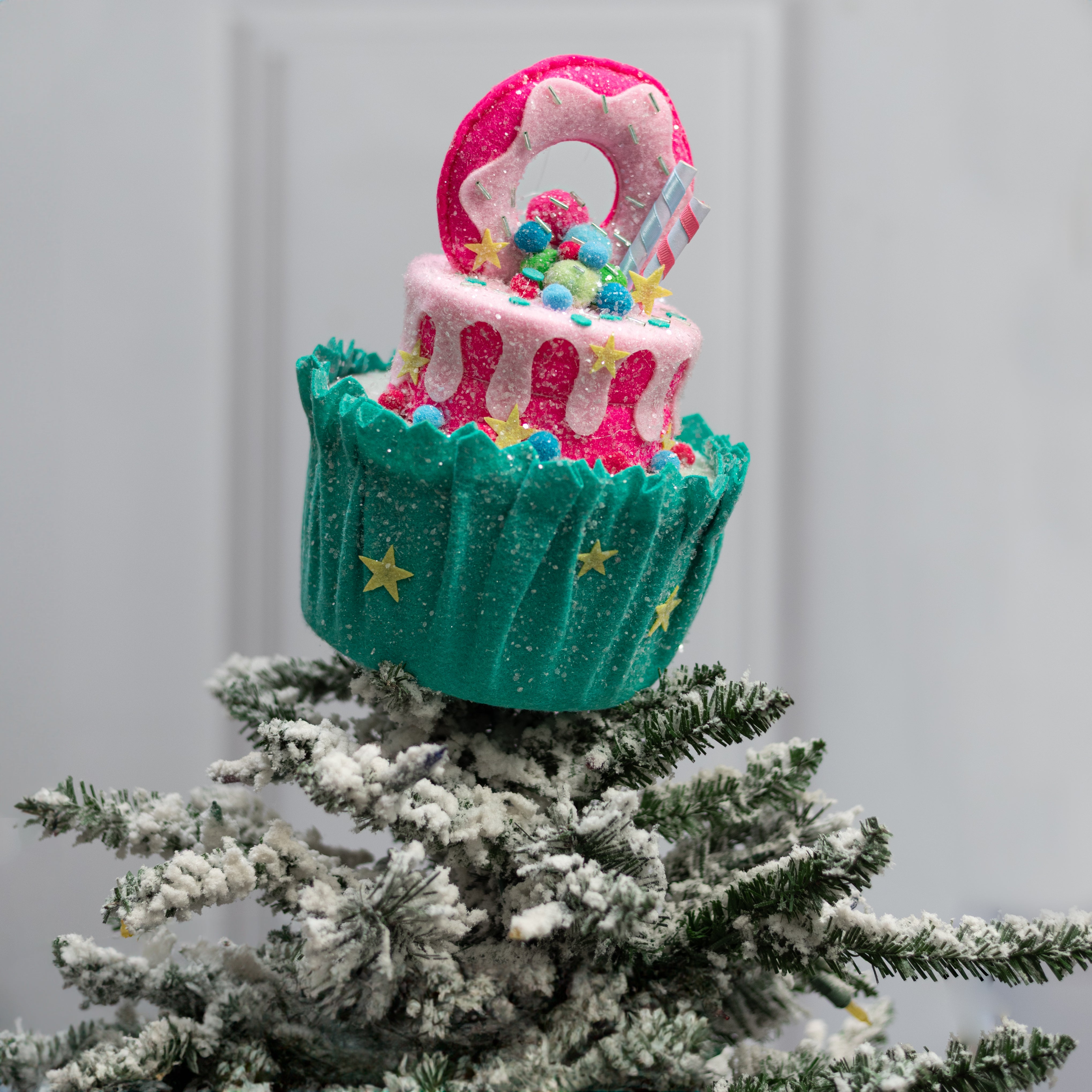 10" Cake & Donut Cupcake Ornament: Teal & Fuchsia