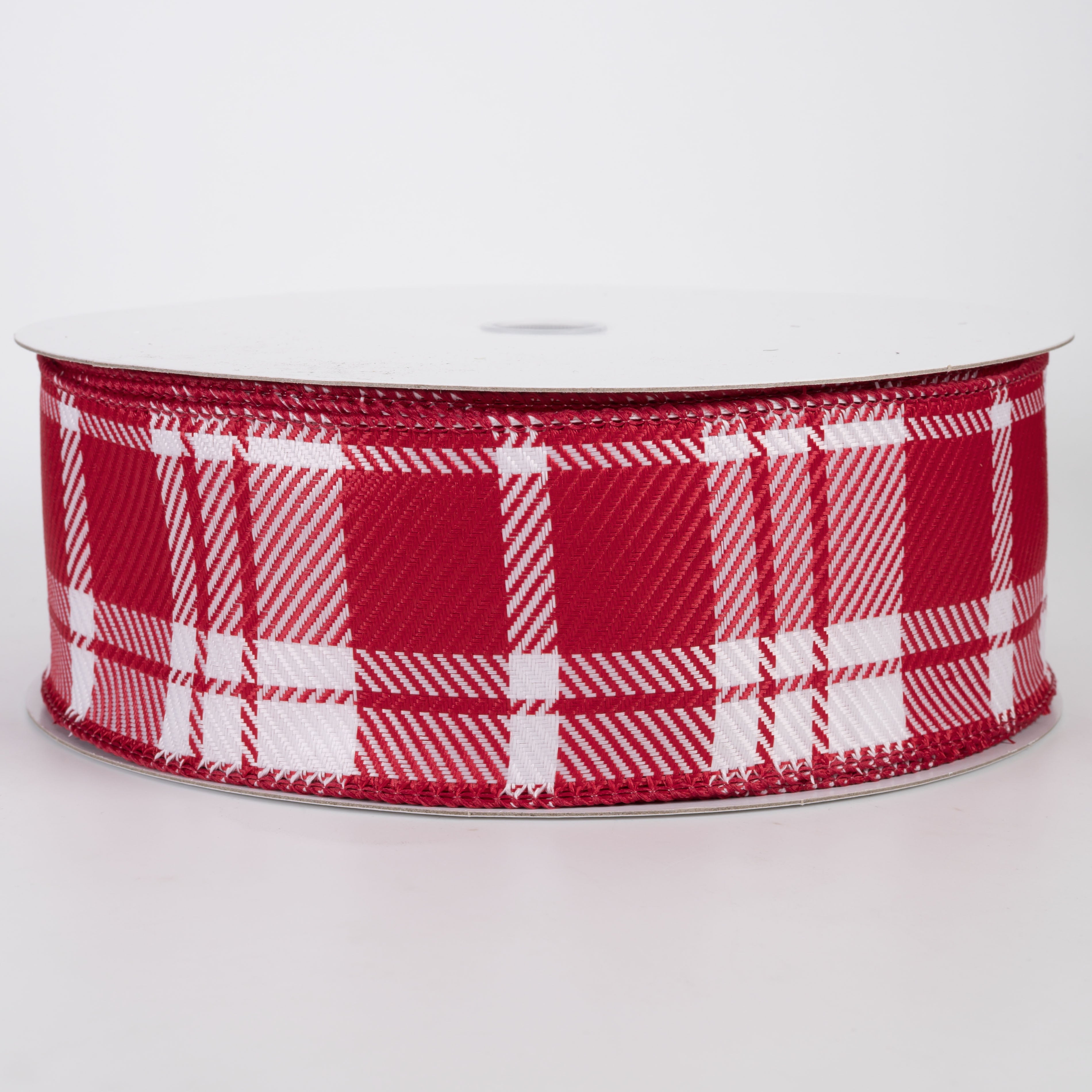2.5" Bold Evan Christmas Woven Plaid Ribbon: Red & White (50 Yards)