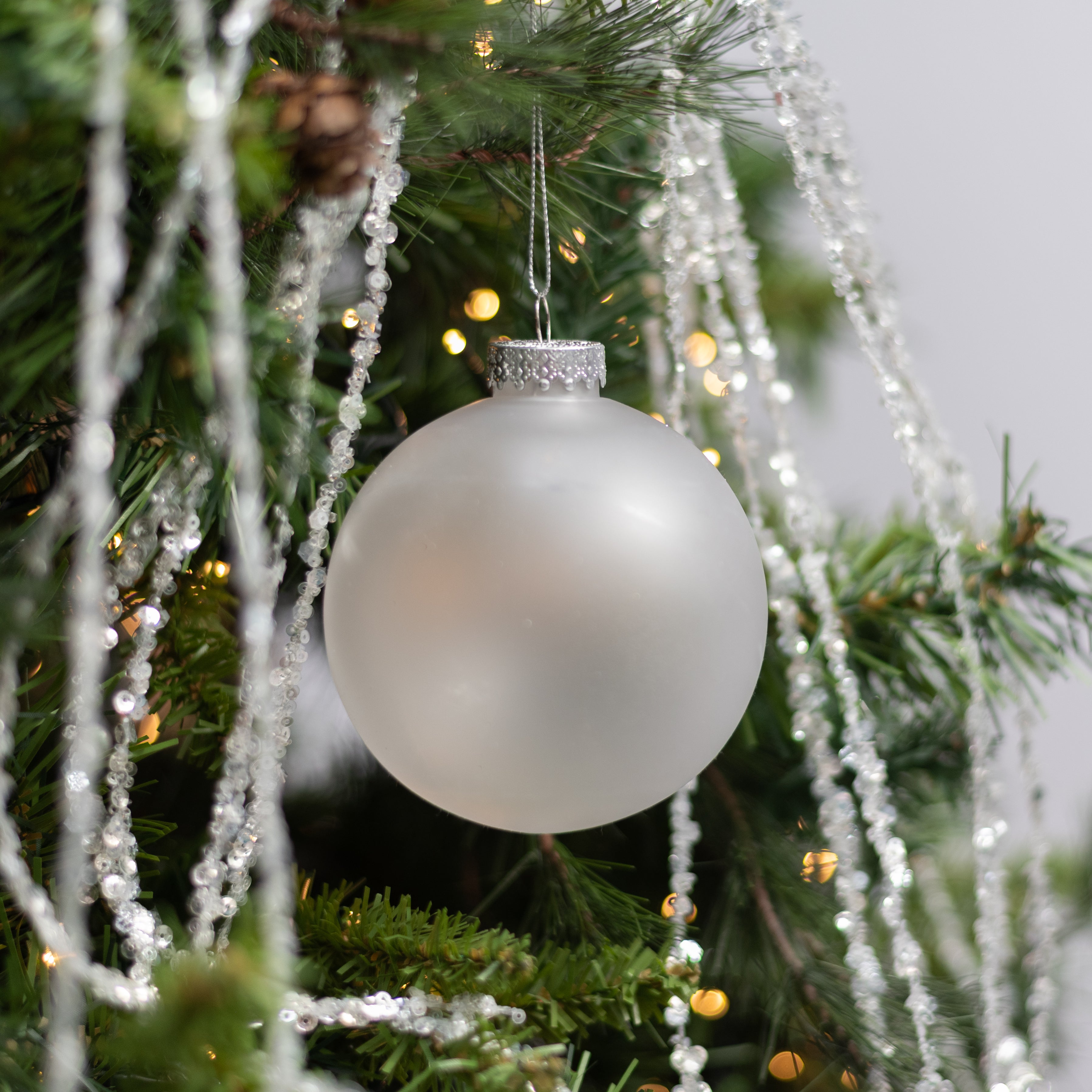 100MM Plastic Ball Ornament: Frosted Clear Translucent (Set of 4)