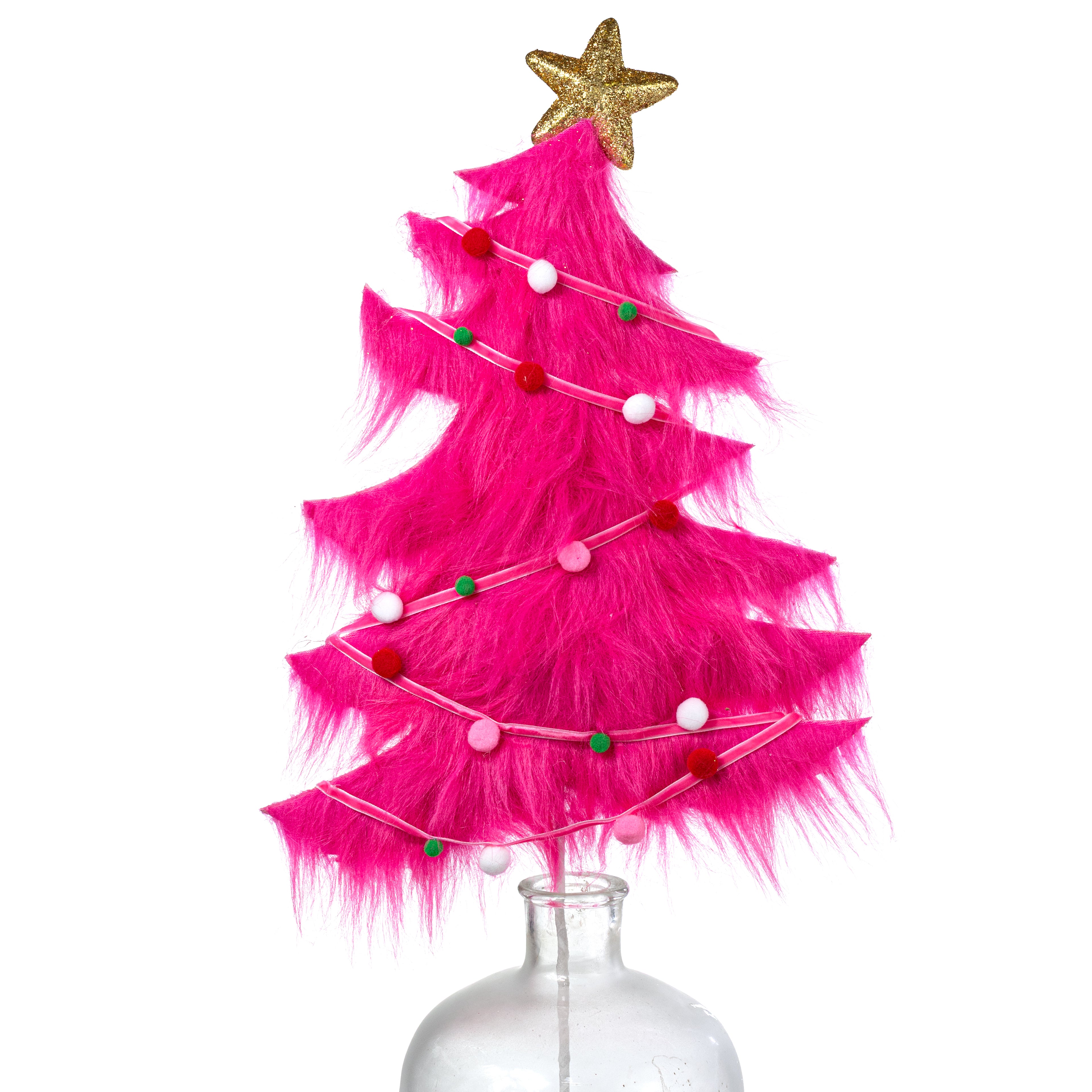 28" Furry Whimsical Christmas Tree Pick: Hot Pink