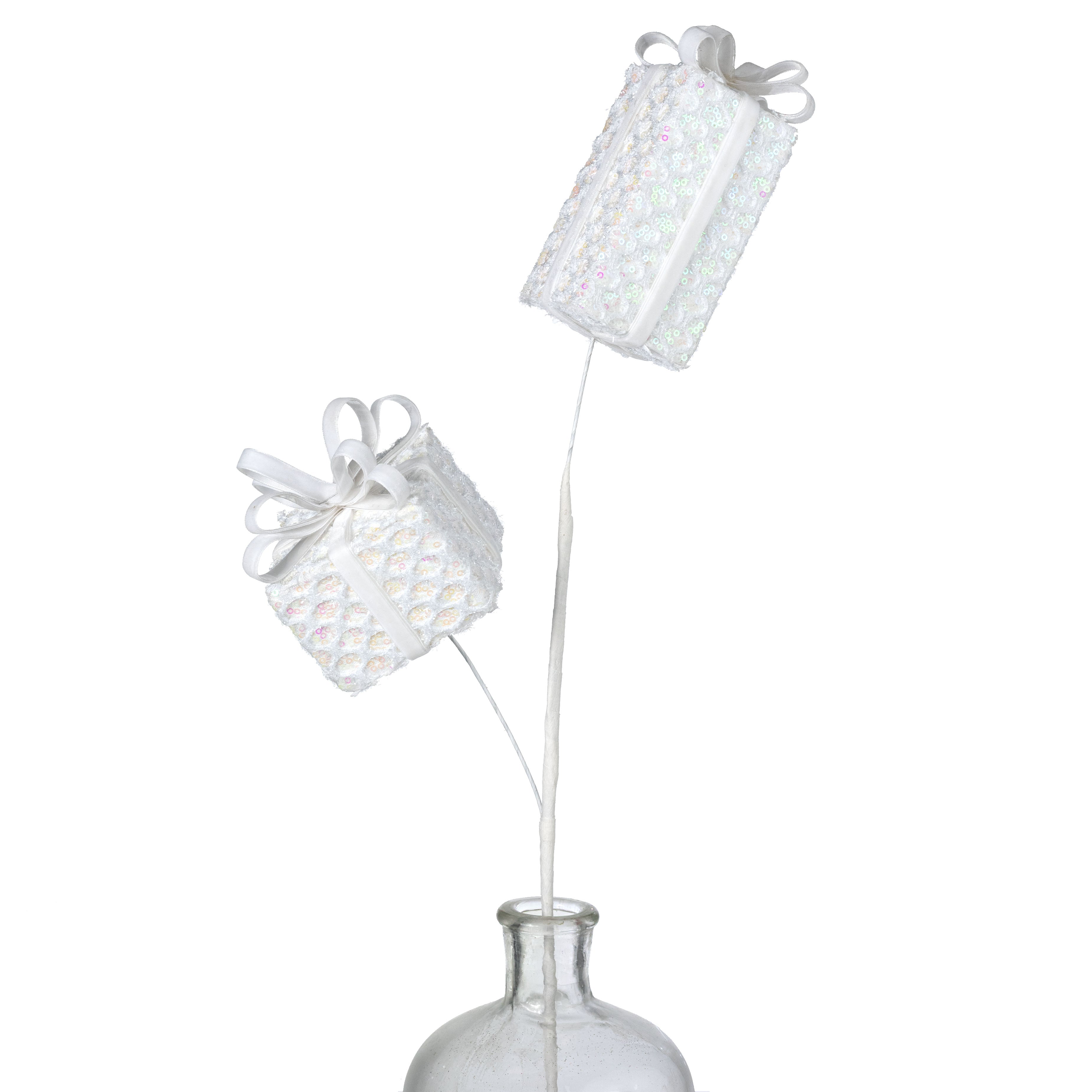 28" Mesh Wrapped Gift Box Spray: Iridescent White