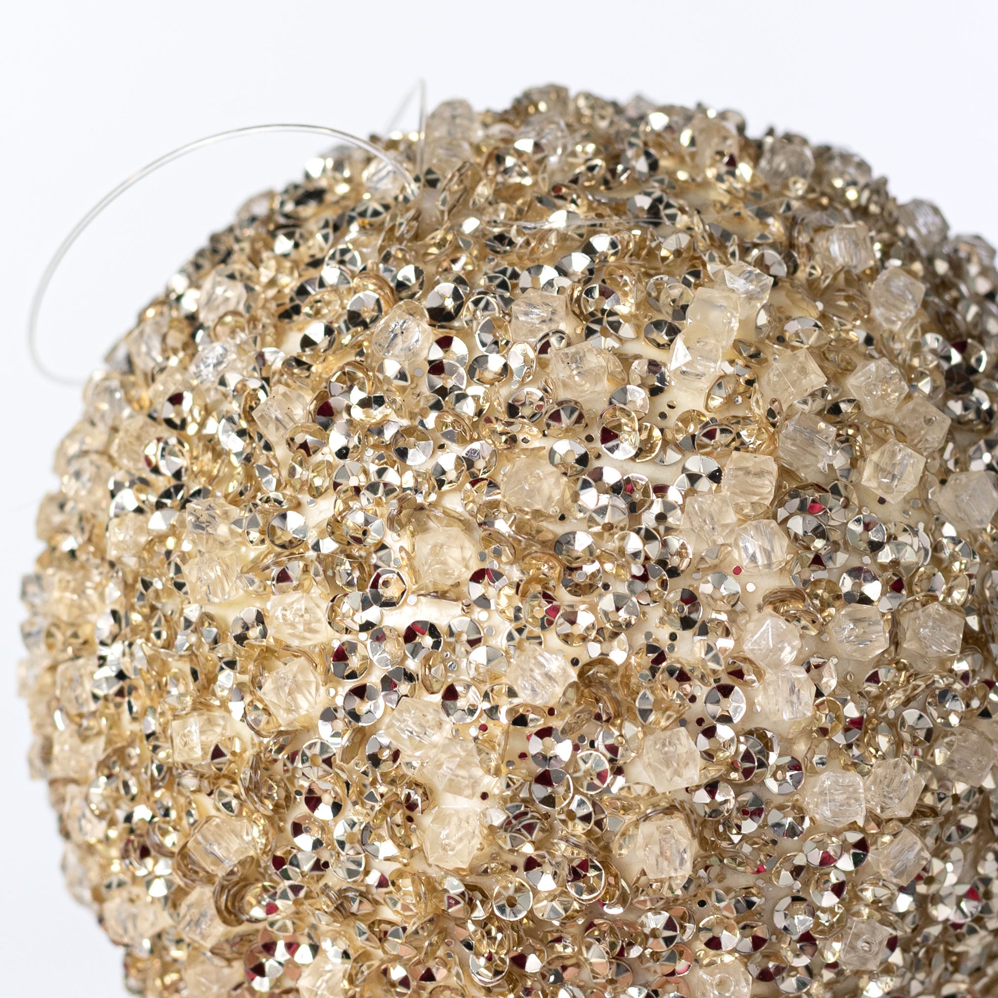 5" Beaded & Sequined Ball Ornament: Champagne Gold
