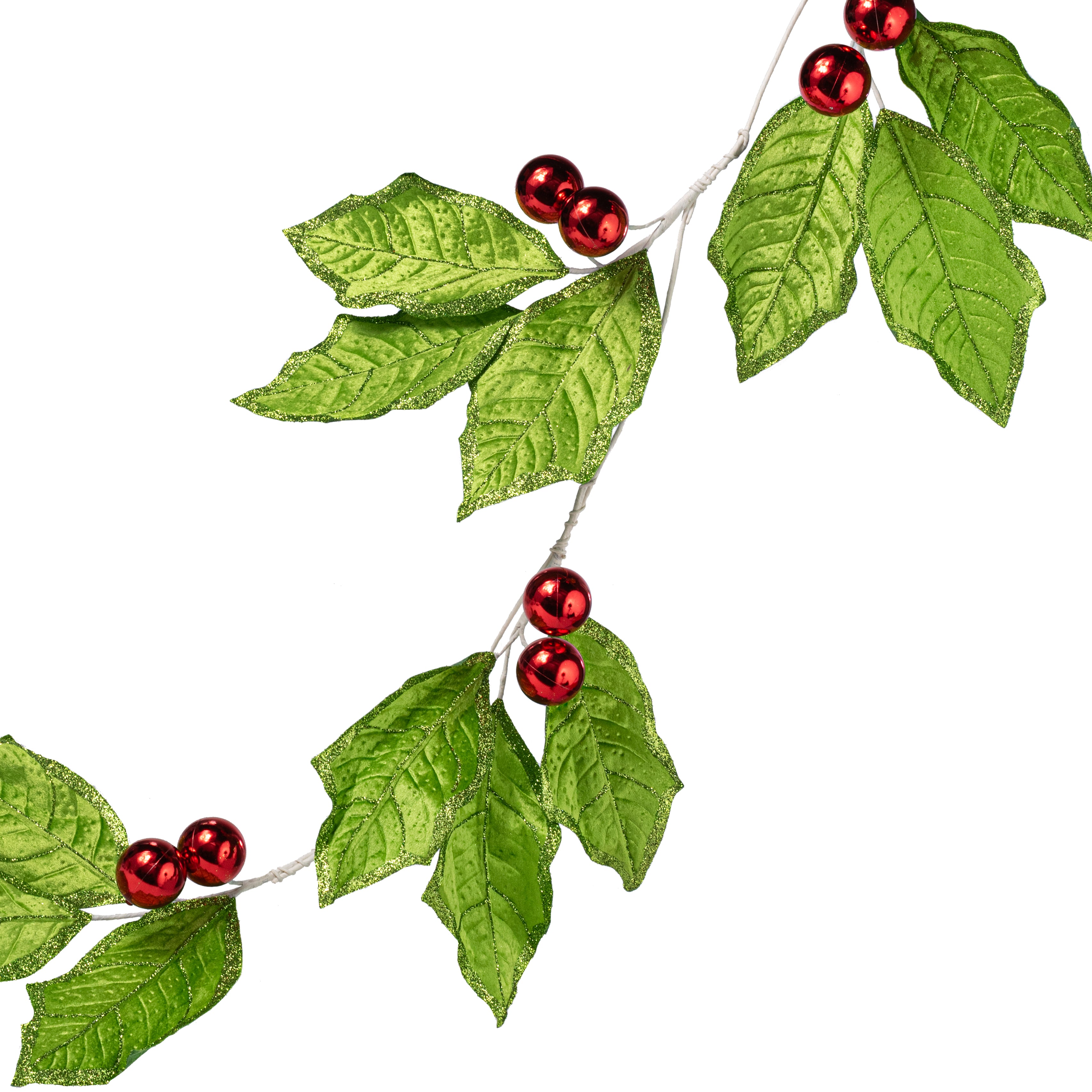 52" Velvet Holly Leaves Garland: Lime Green & Red