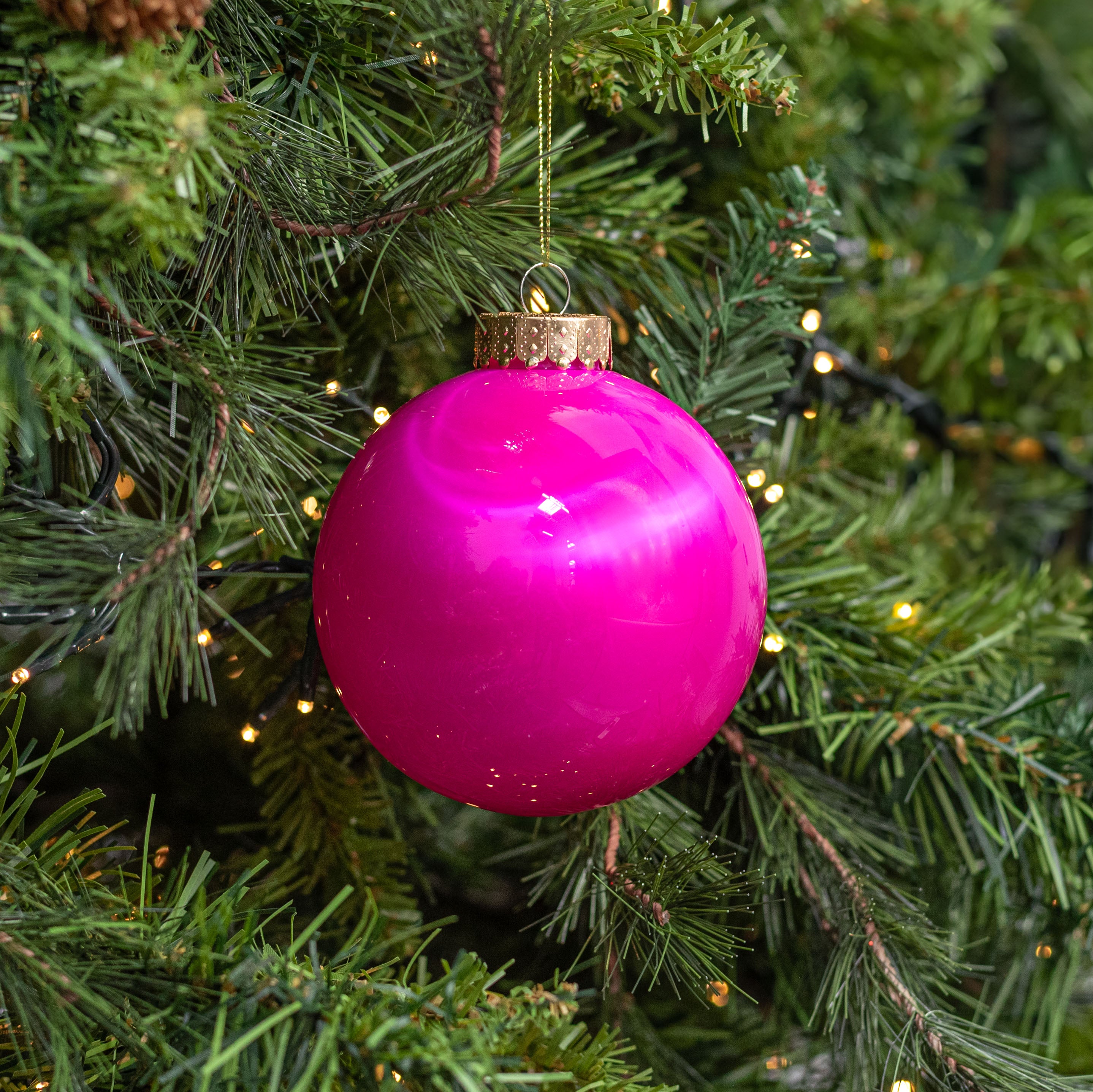 100mm Lacquered Glass-Look Shatterproof Ornament: Fuchsia Hot Pink