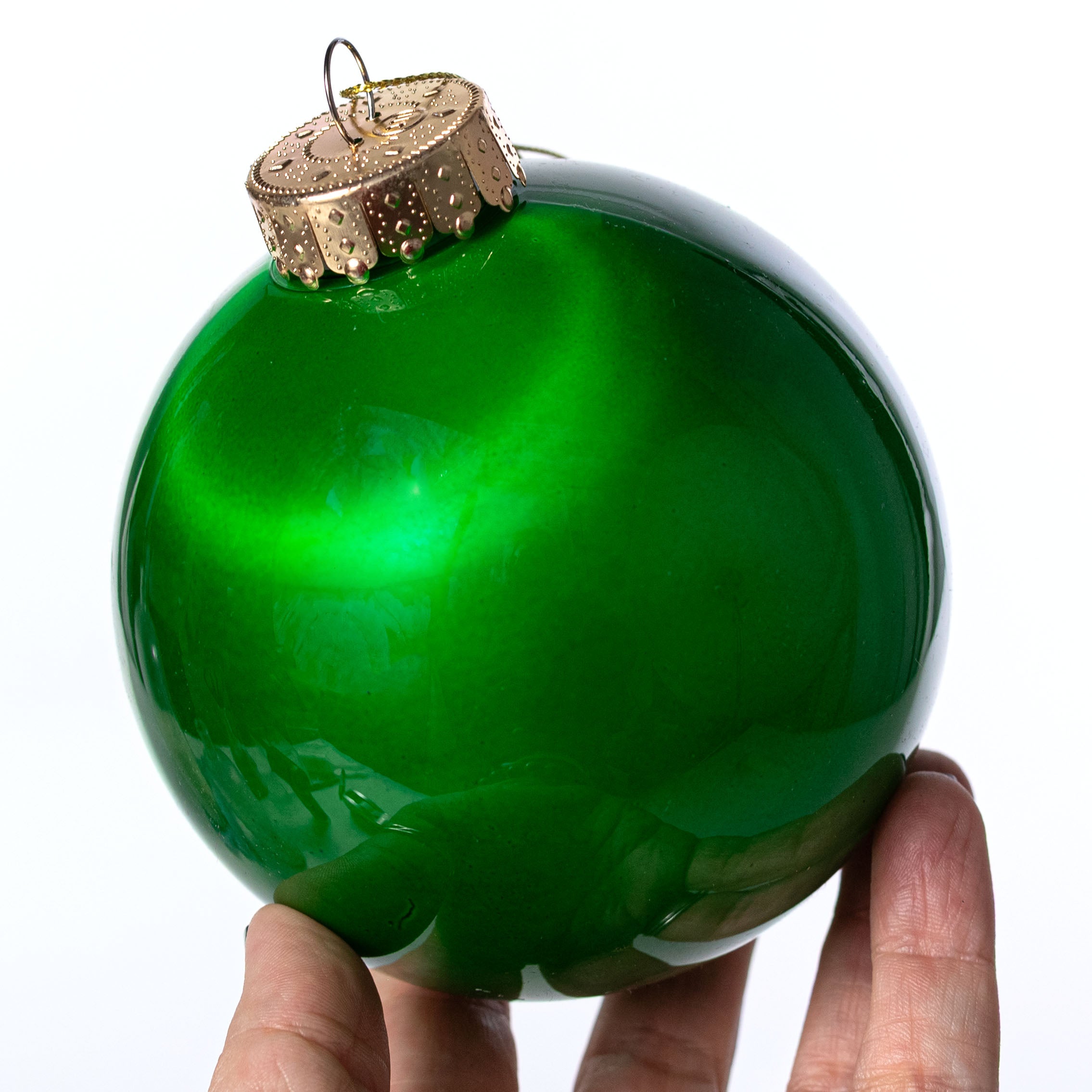 100mm Lacquered Glass-Look Shatterproof Ornament: Emerald Green