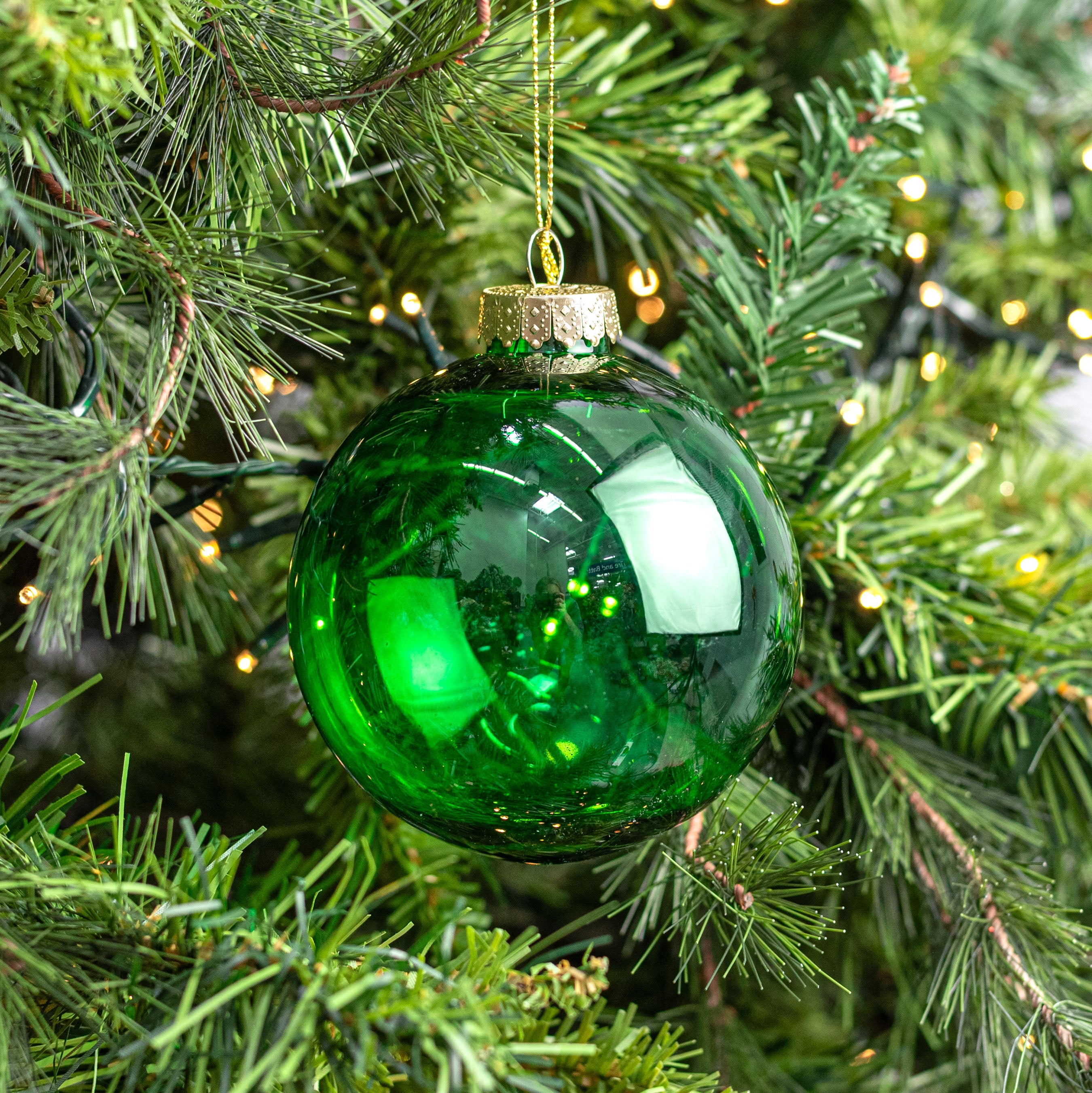 100MM Plastic Ball Ornament: Emerald Green Clear (Set of 4)