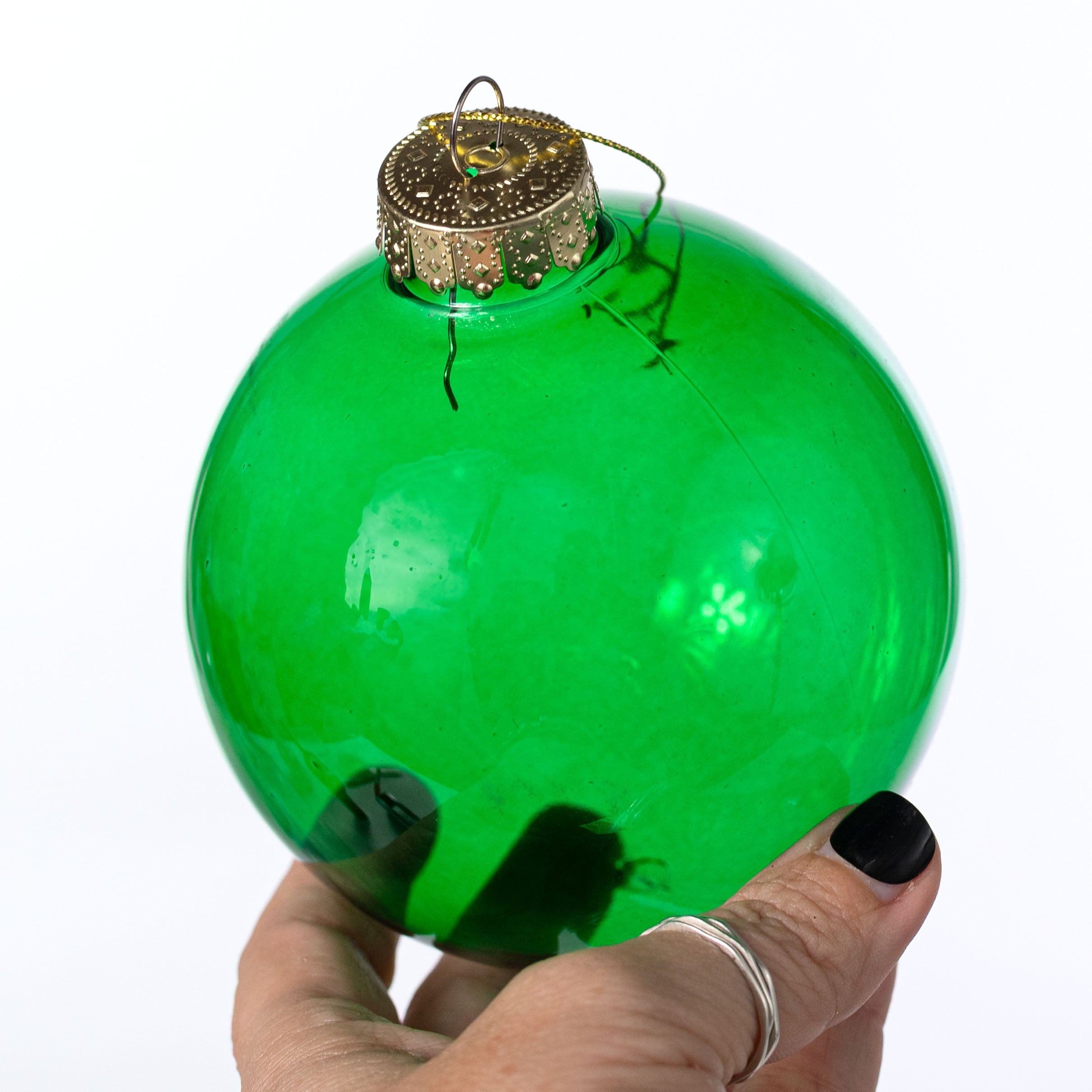 100MM Plastic Ball Ornament: Emerald Green Clear (Set of 4)
