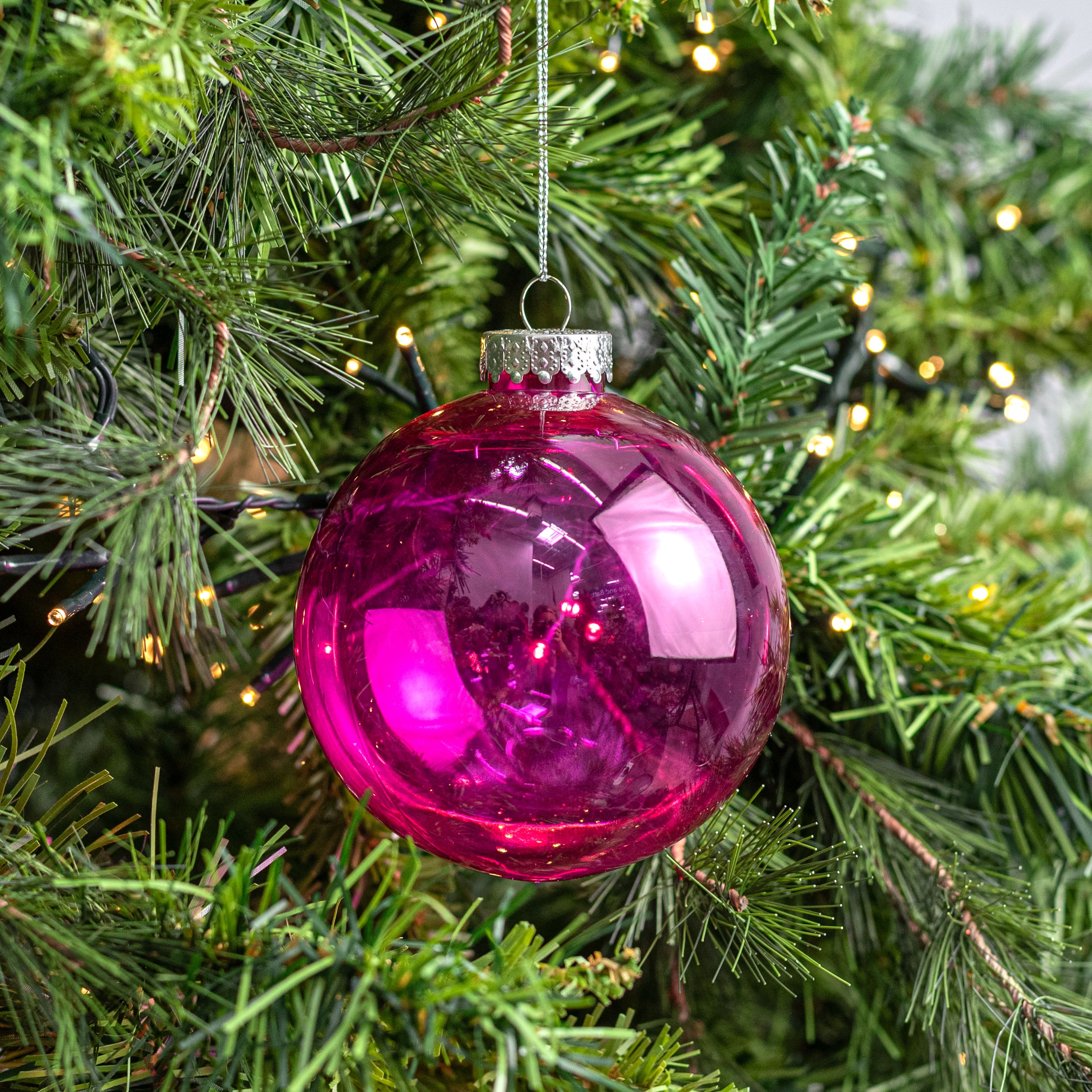 100MM Plastic Ball Ornament: Fuchsia Clear (Set of 4)