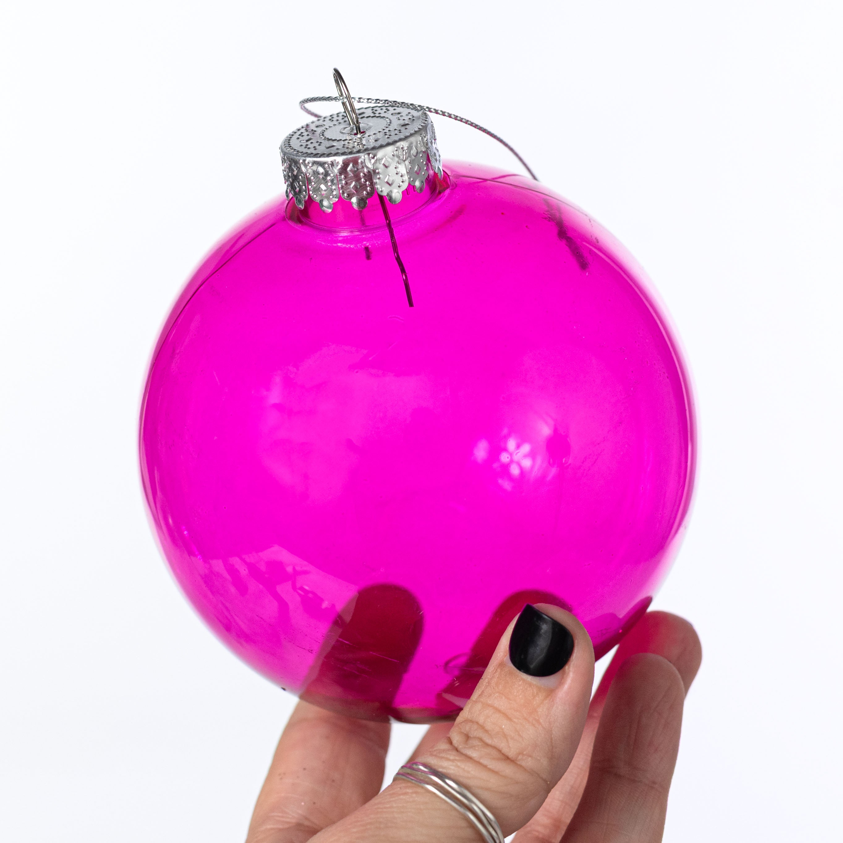 100MM Plastic Ball Ornament: Fuchsia Clear (Set of 4)
