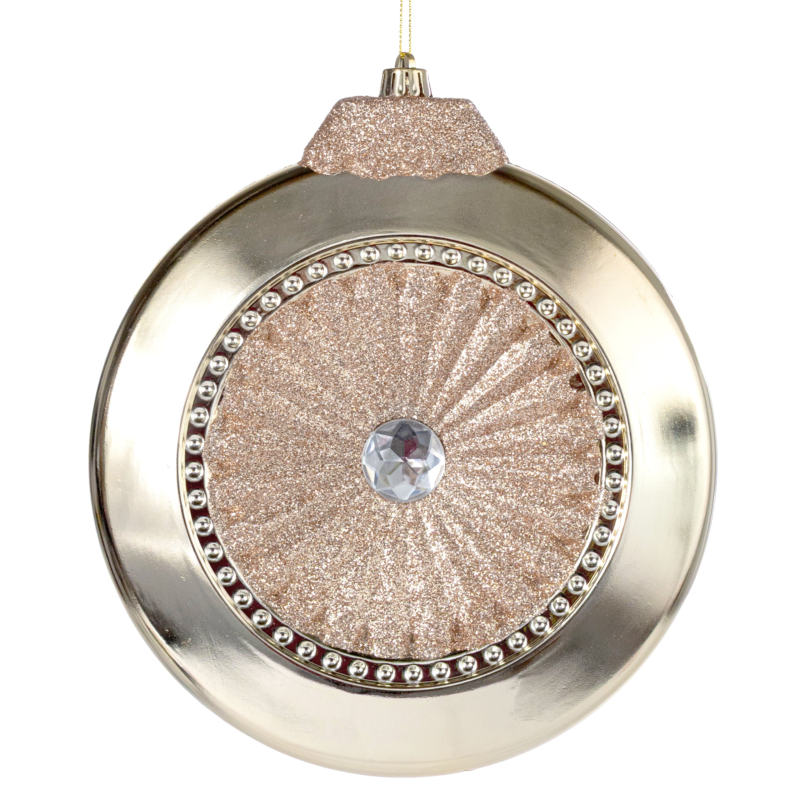 8" Glittered Disc Flat Ornament: Champagne Gold